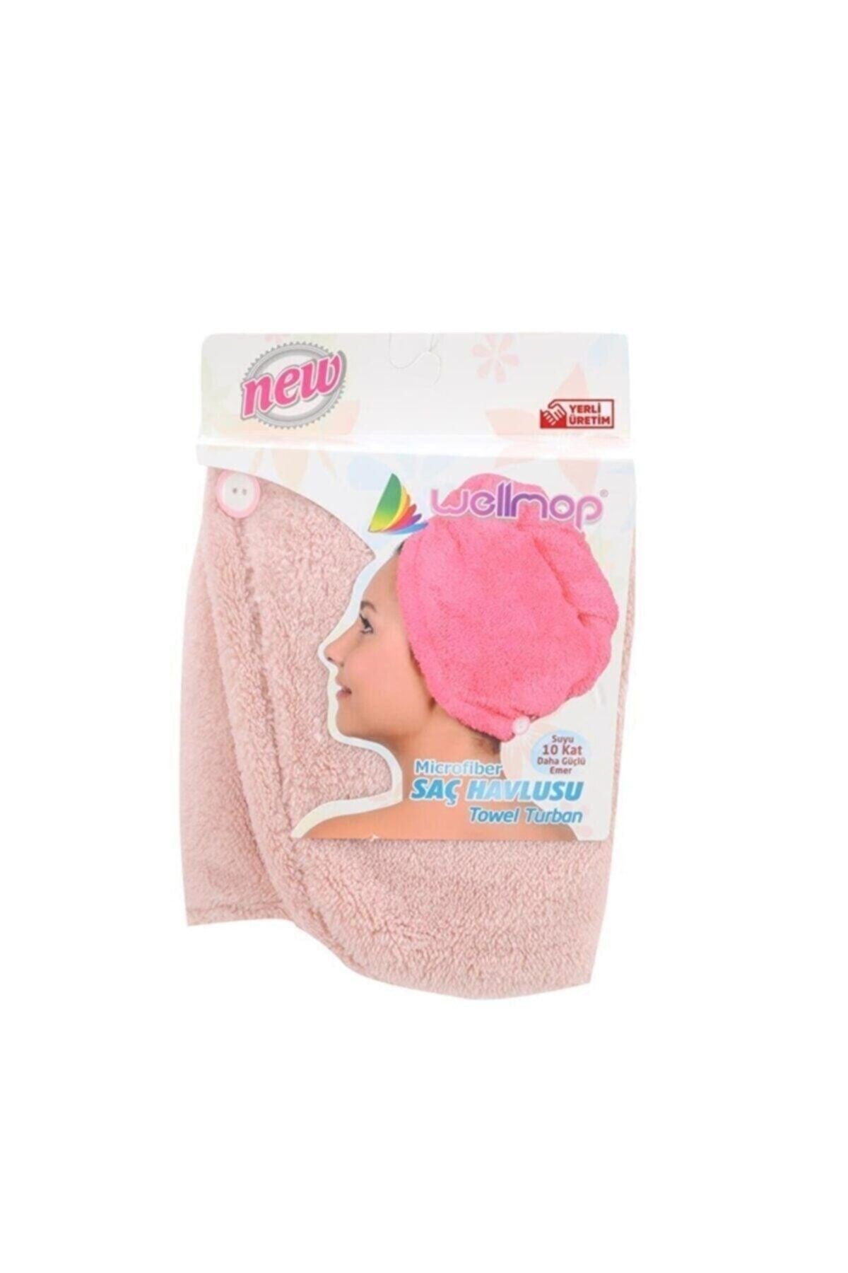 Wellmop Mikrofiber Düğmeli Saç Havlusu Pudra