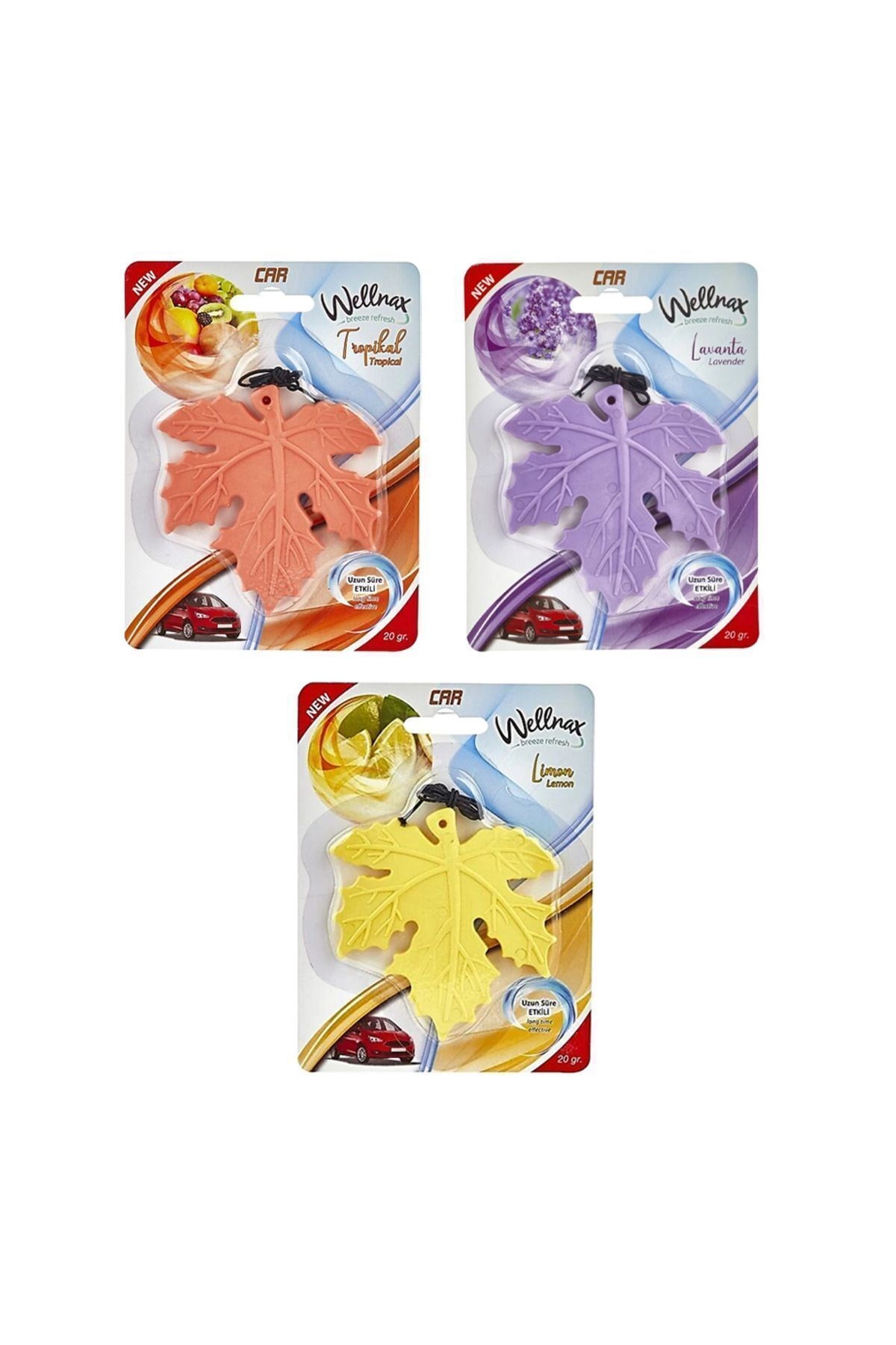 Wellnax Yaprak Oto Kokusu Ferahlatıcı Tropikal, Lavanta, Limon (3 Adet)