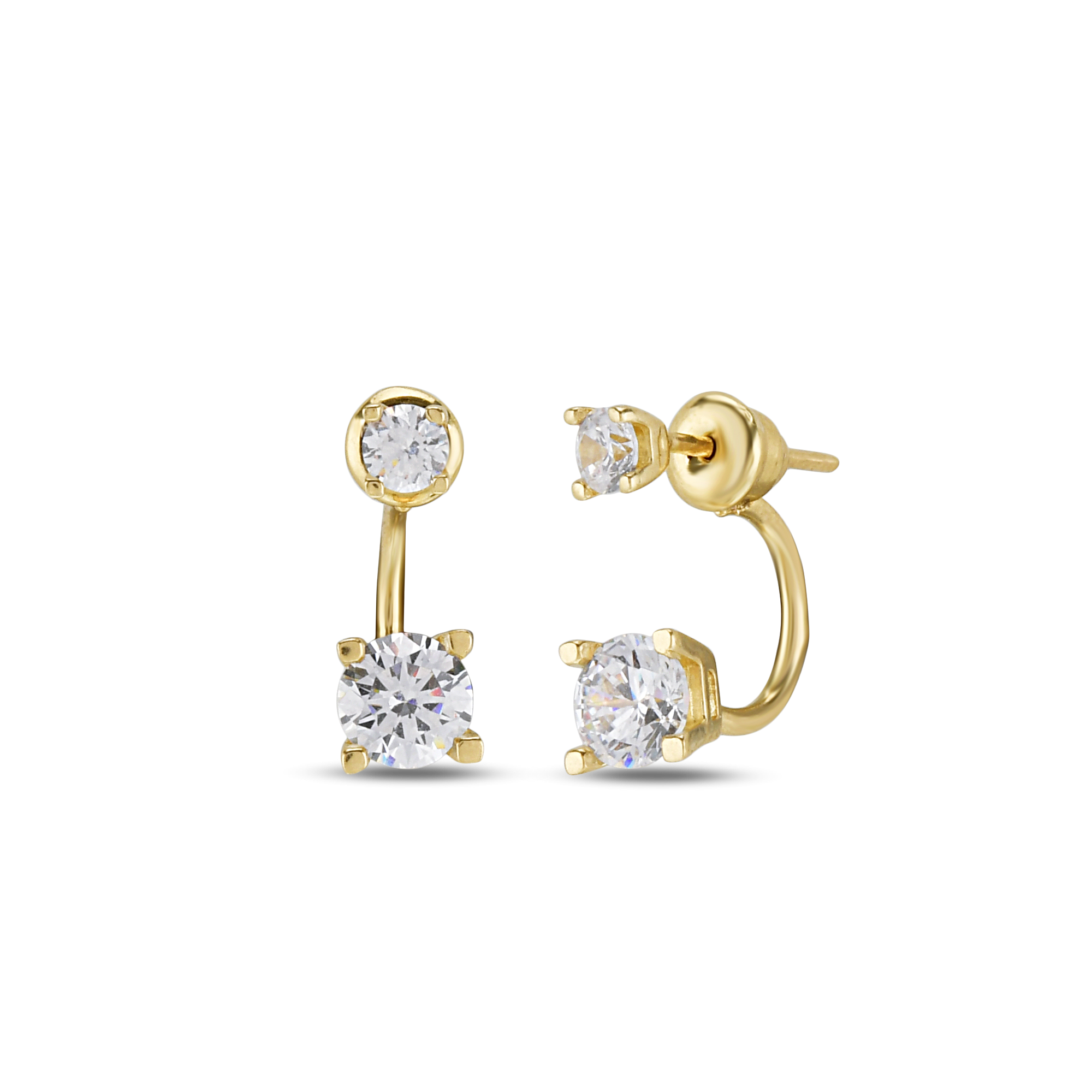 Minimal Taşlı Gold Küpe