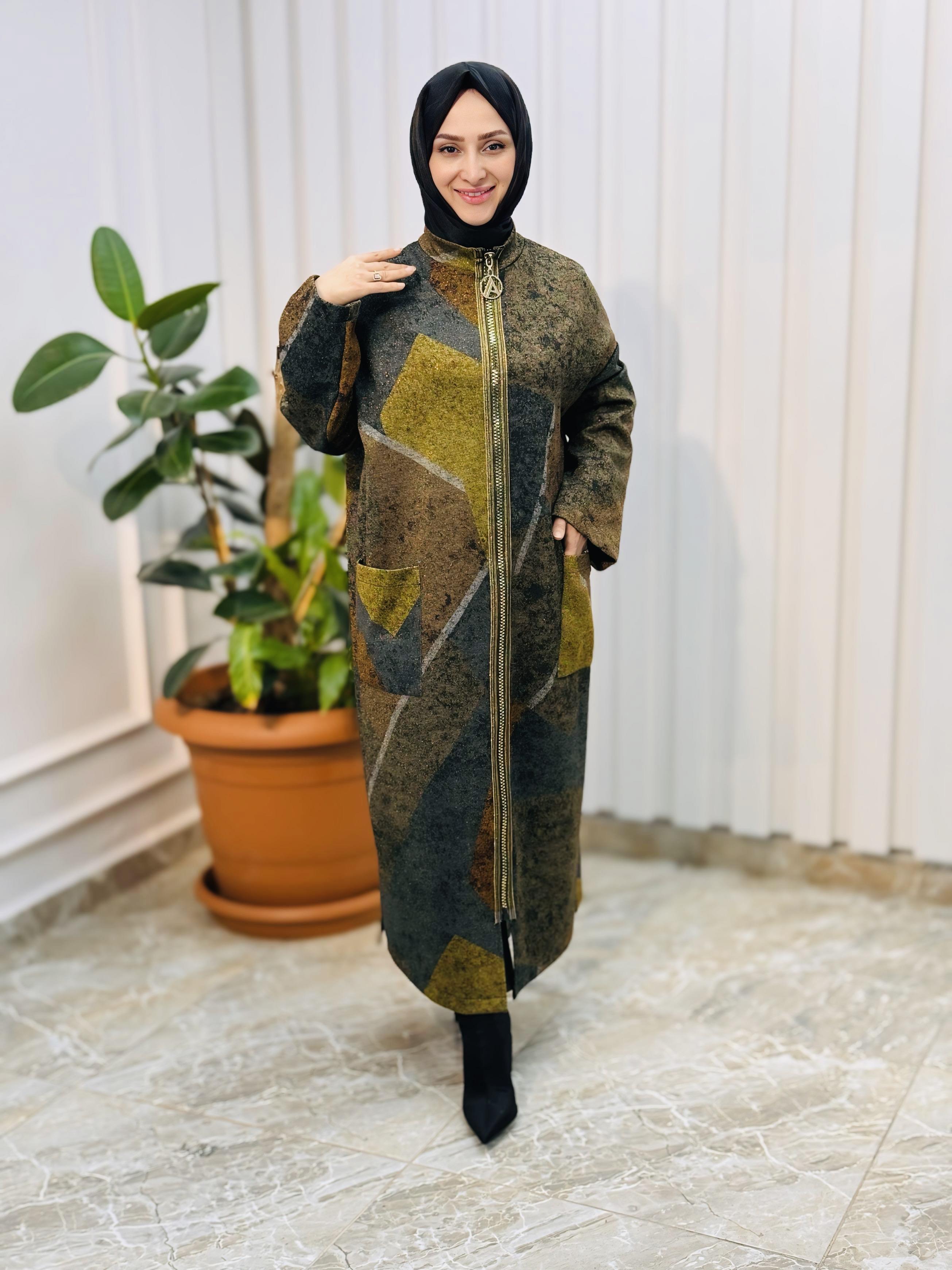 ARMİNE TREND Boydan Fermuarlı Salaş Kesim Giy Çık yeşil 24KT525