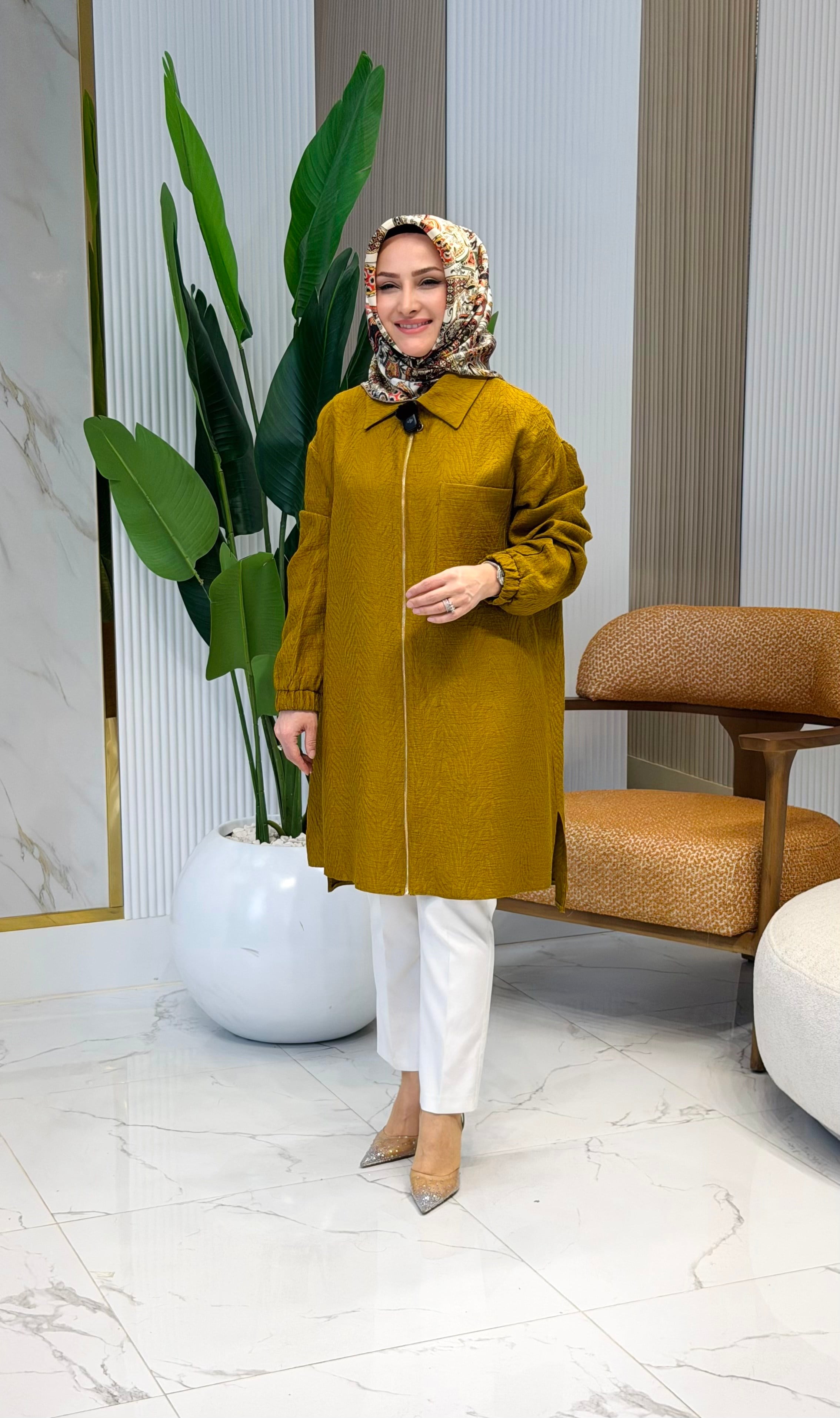 ARMİNE TREND FERMUAR DETAYLI KAP HARDAL - 26YT460