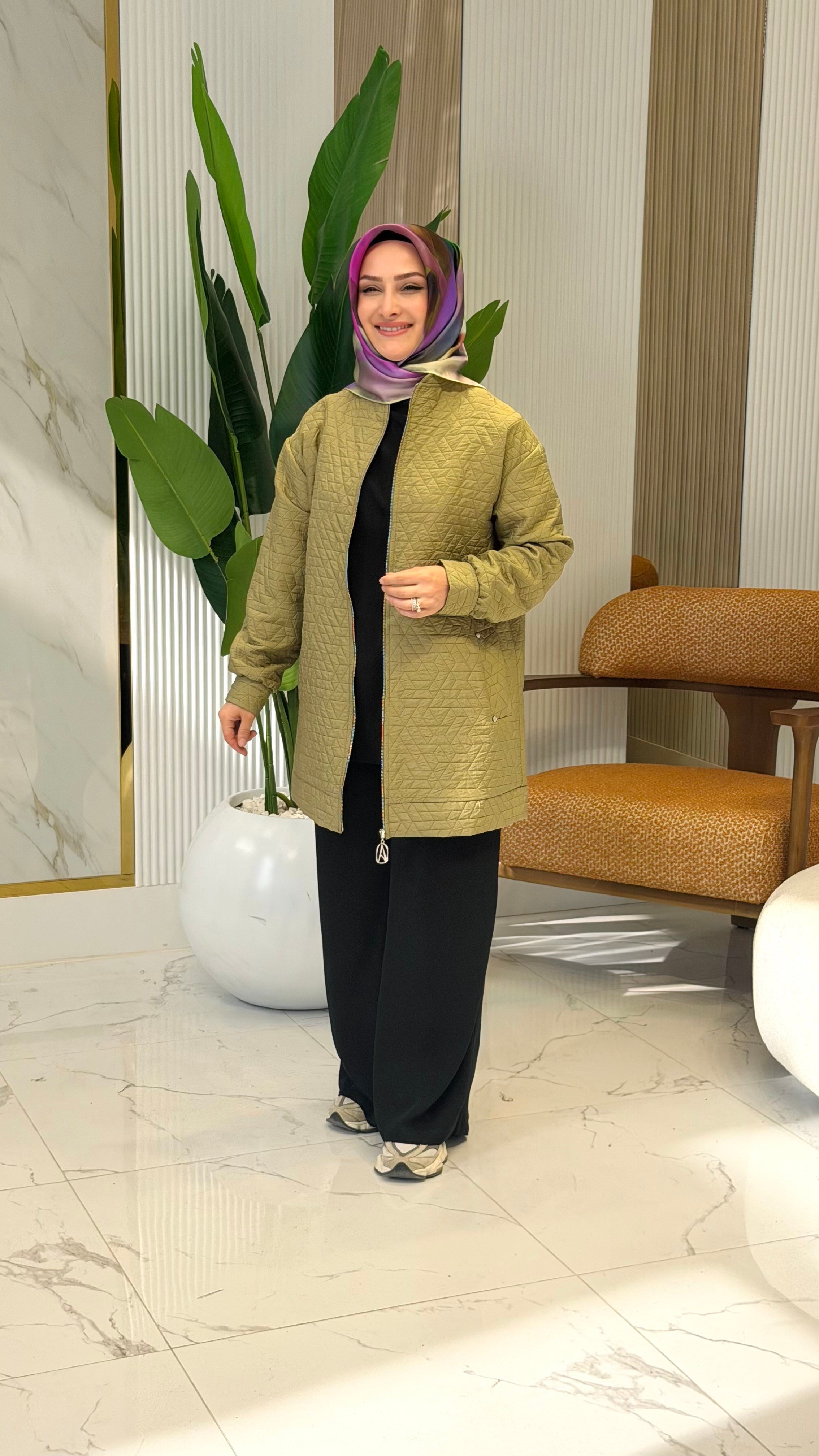 ARMİNE TREND İNCE KABARTMA DETAY KAP KÜF YEŞİLİ -26YT537