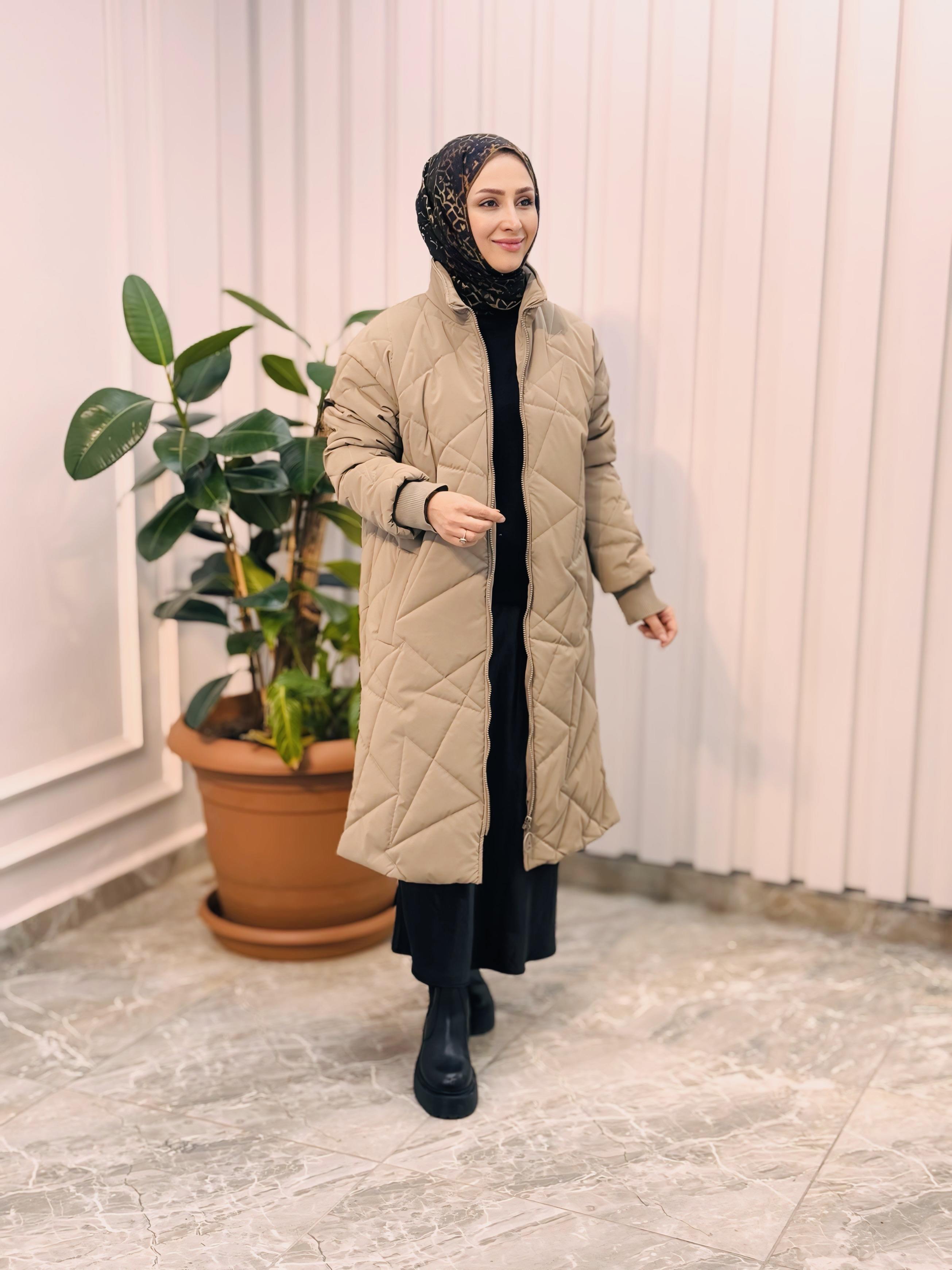 ARMİNE TREND Kolları Ribanalı Kapitone Detaylı Mont-Bej 24KT726