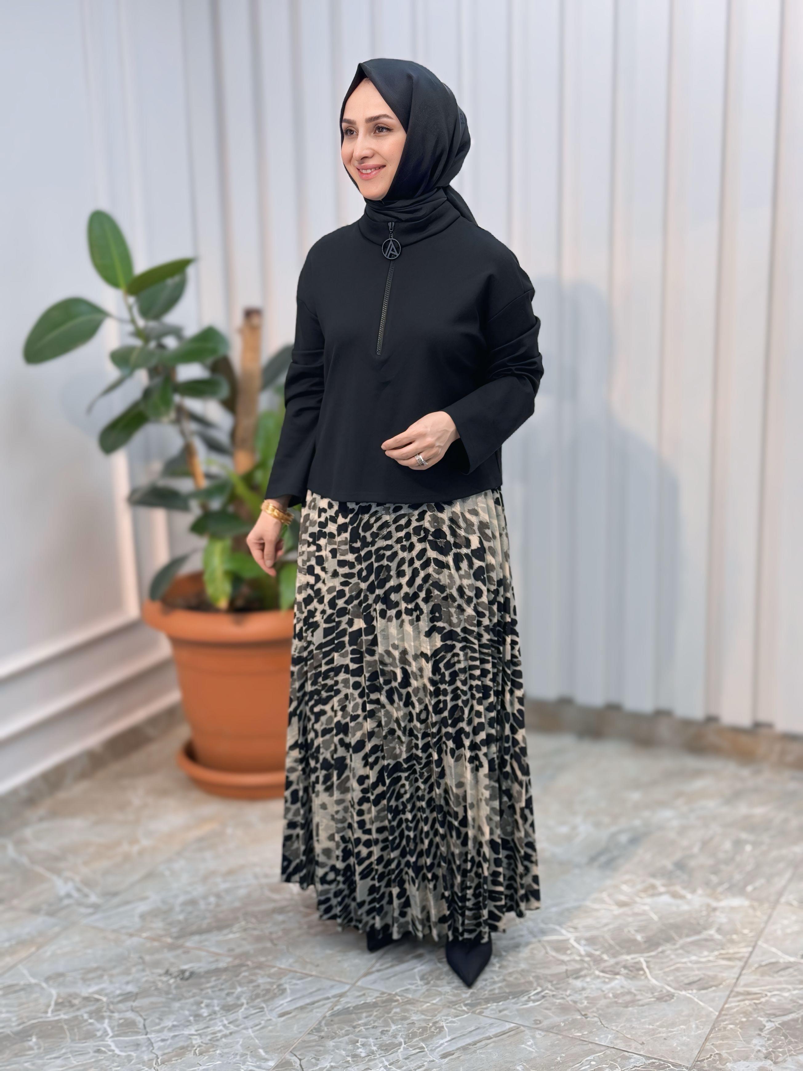 ARMİNE TREND LEOPAR DESEN ETEKLİ TAKIM -24KT648