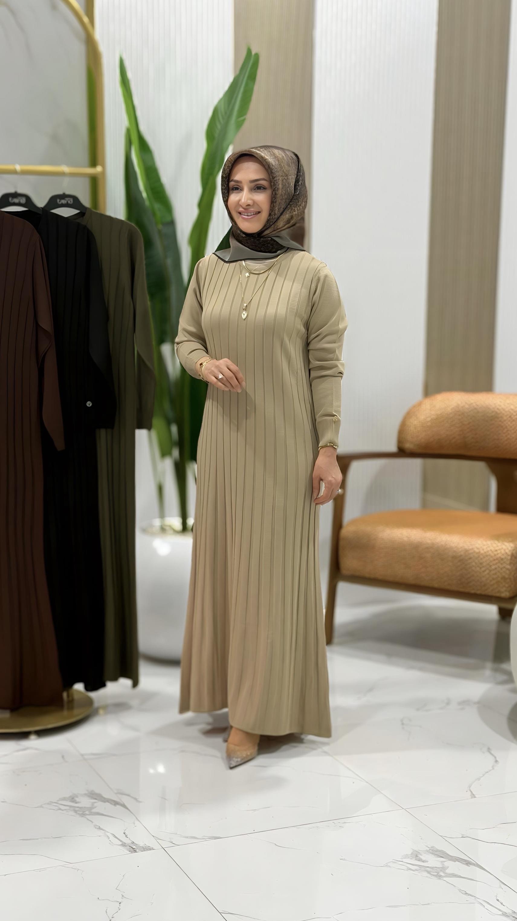 ARMİNE TREND MERSERİZE ELBİSE VİZON- 25KT901