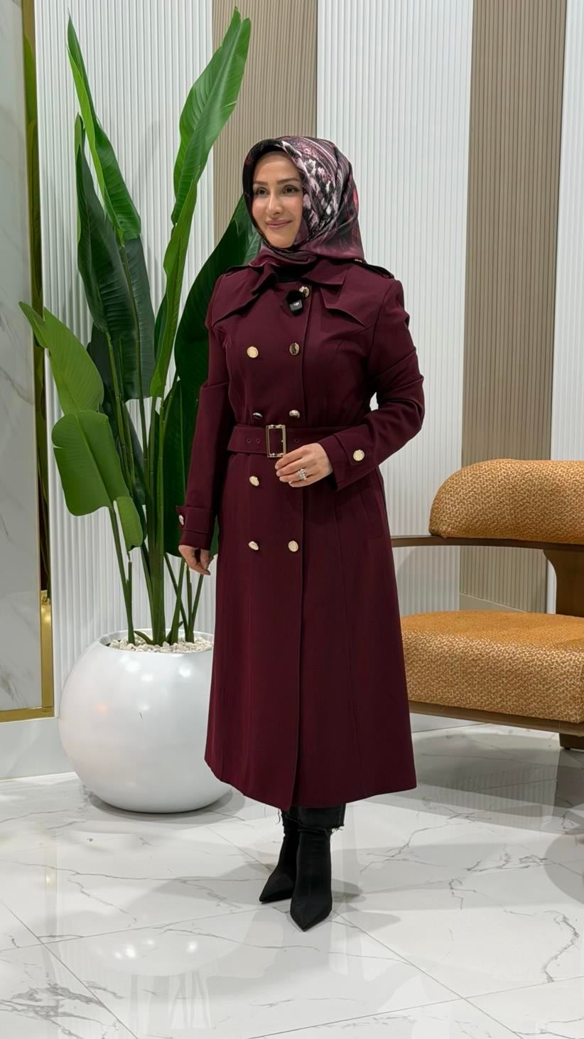ARMİNE TREND METAL DÜĞME DETAYLI TRENÇ BORDO- 22YT708