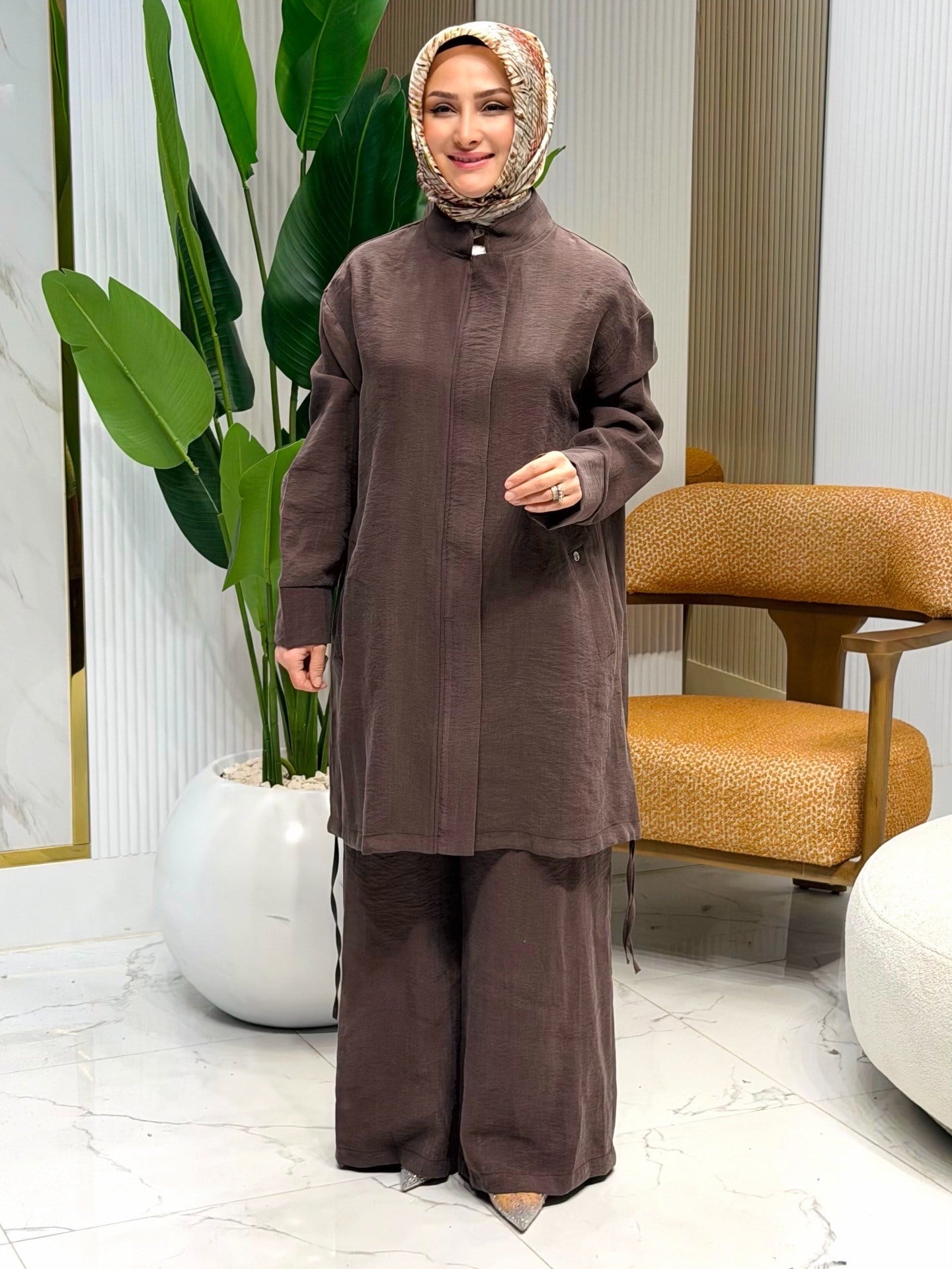 ARMİNE TREND TUNİĞİ BAĞLAMA DETAY PANTOLONLU TAKIM BİTTER- 26YT659