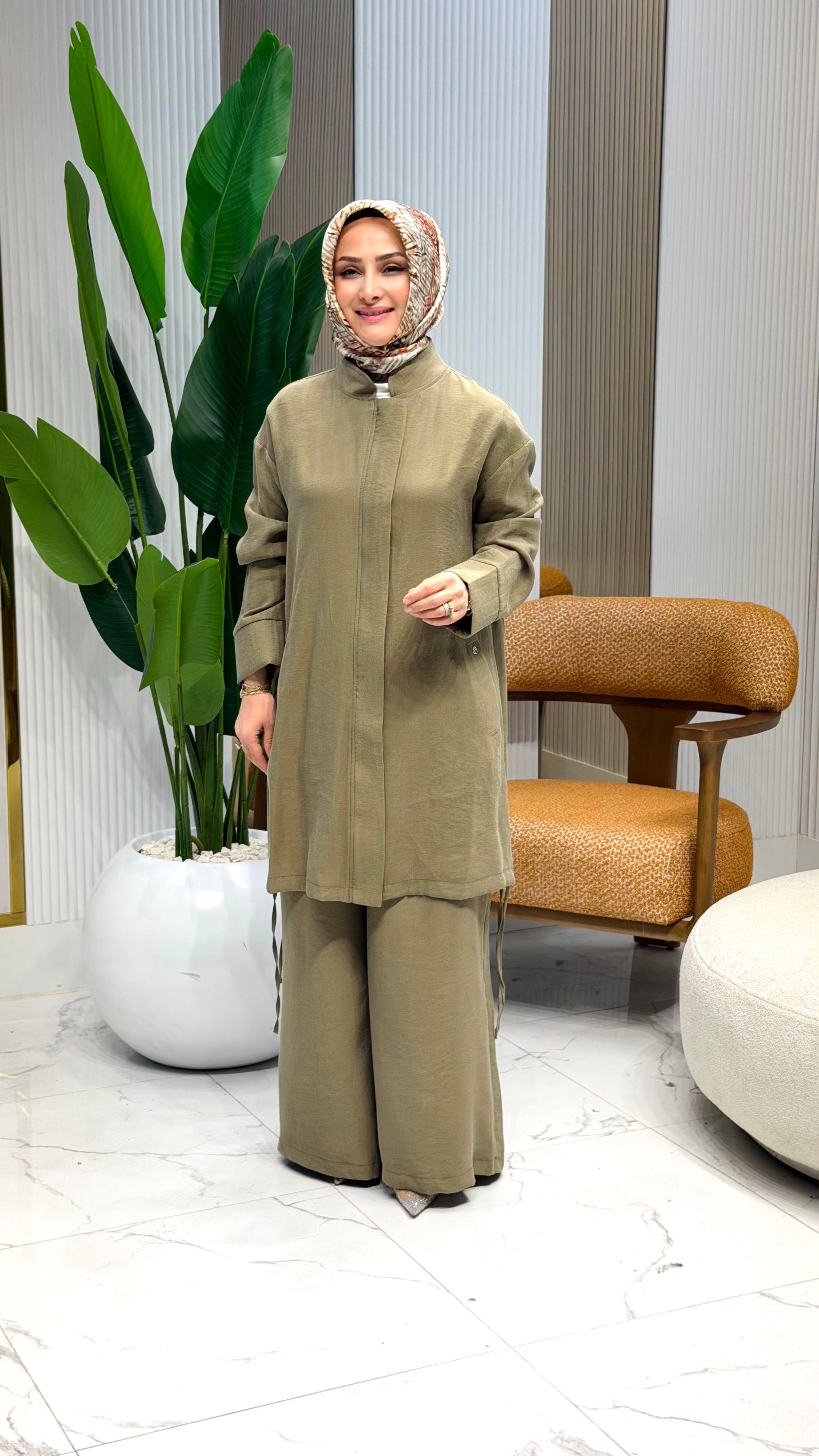ARMİNE TREND TUNİĞİ BAĞLAMA DETAY PANTOLONLU TAKIM HAKİ- 26YT659