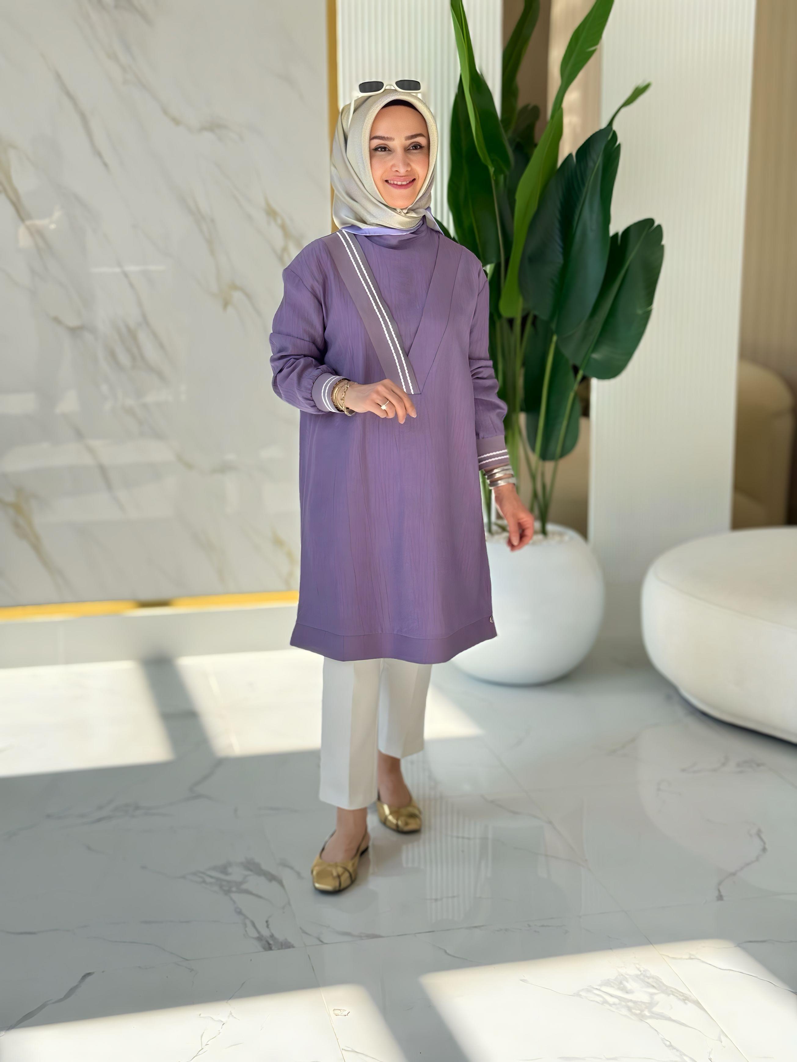 ARMİNE TREND V YAKA RİBANALI TUNİK- 25YT4143