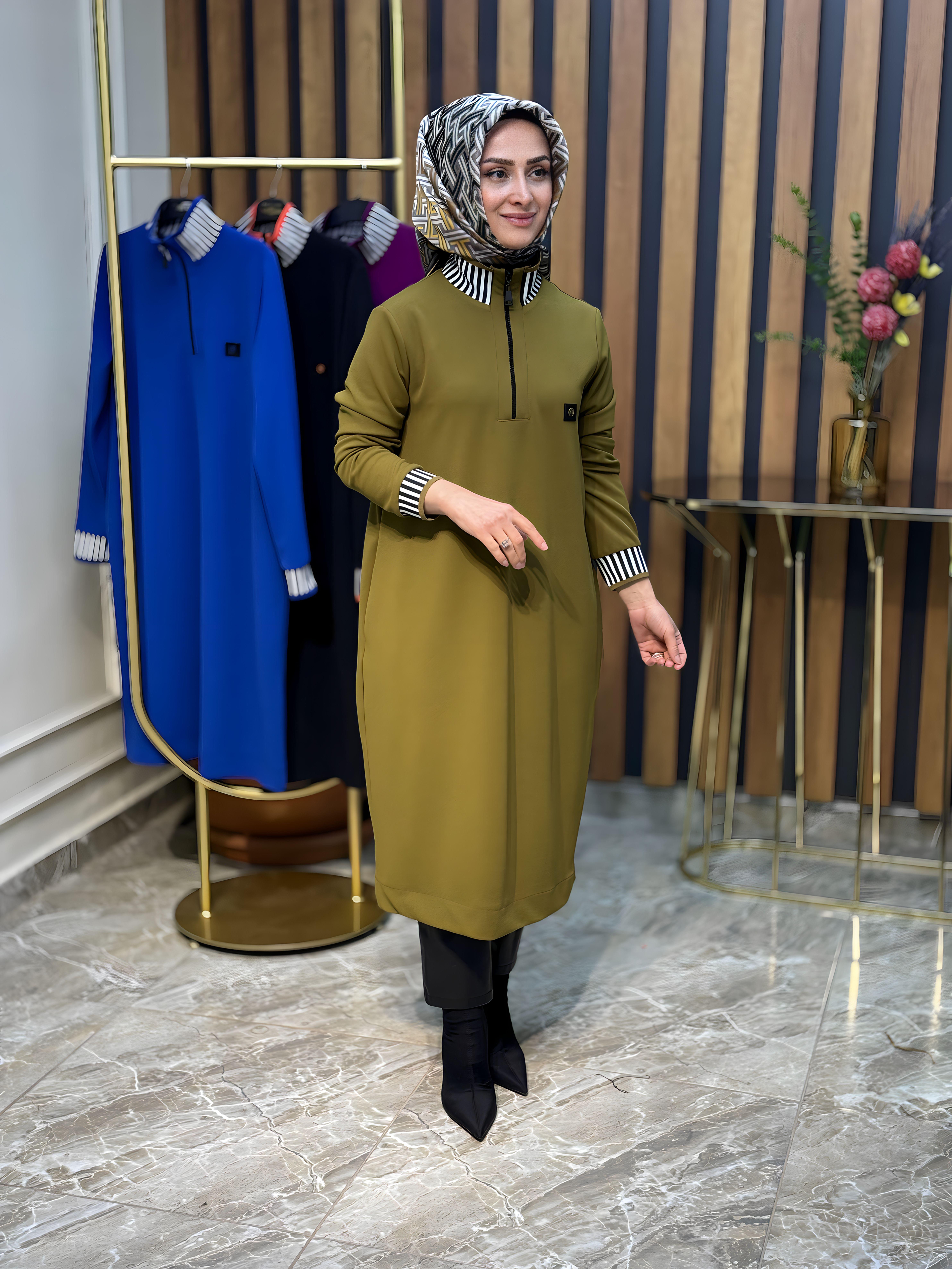 ARMİNE TREND YAKA ÇİZGİLİ TUNİK-23KT423