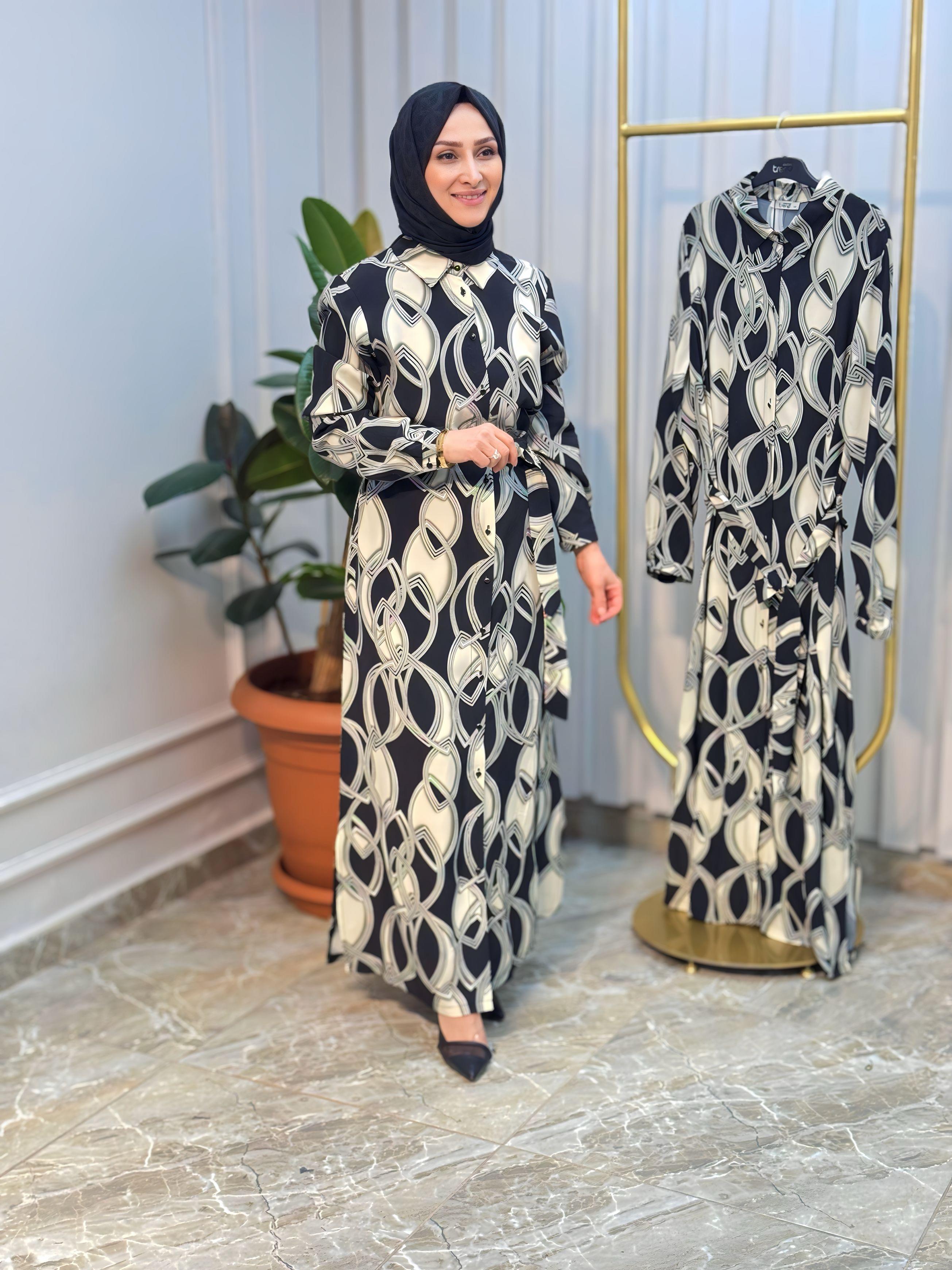 ARMİNE TREND ZİNCİR DESENLİ ELBİSE 25YT421