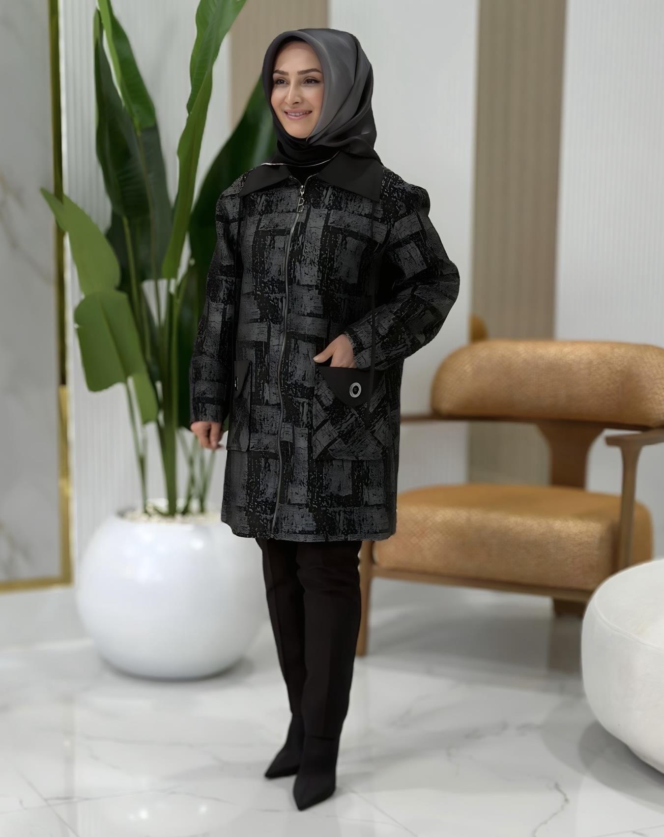 BELLİ YAKA PARAŞÜT DETAY DESENLİ CEKET - 25K5008