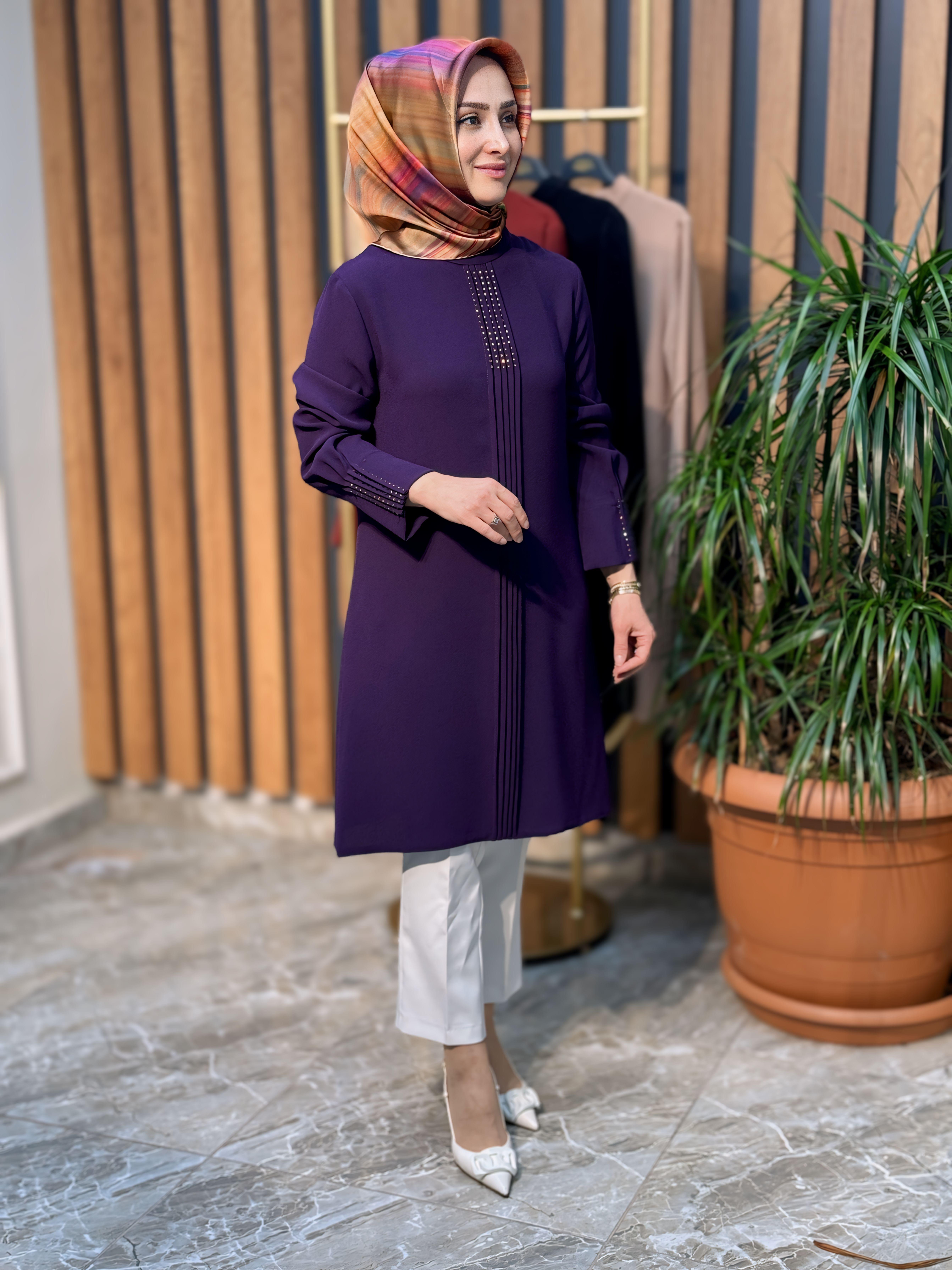 HAYA ÖN ÇIMALI TAŞLI TUNİK 1325