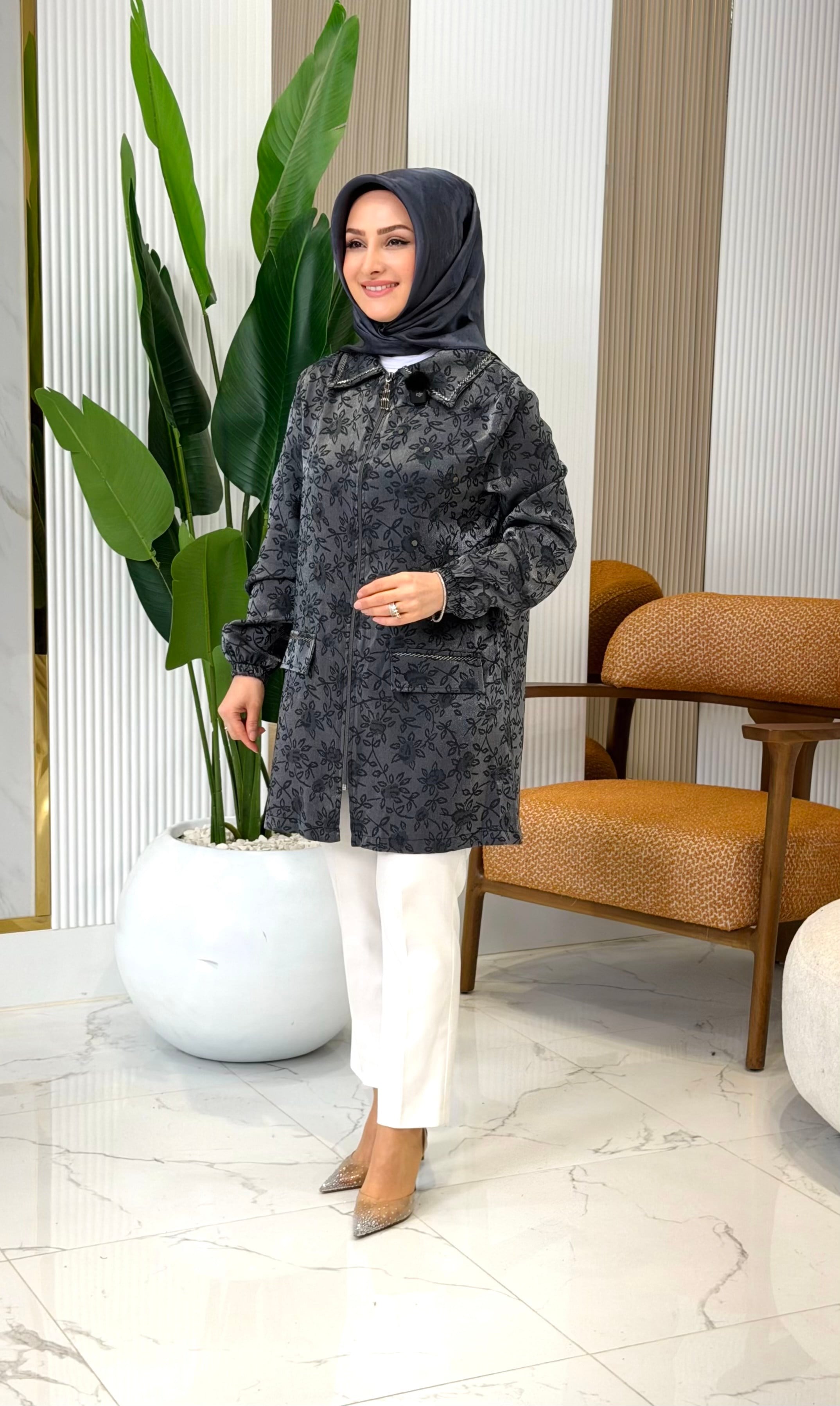 JAKAR DESENLİ CEKET ANTRASİT -2104 