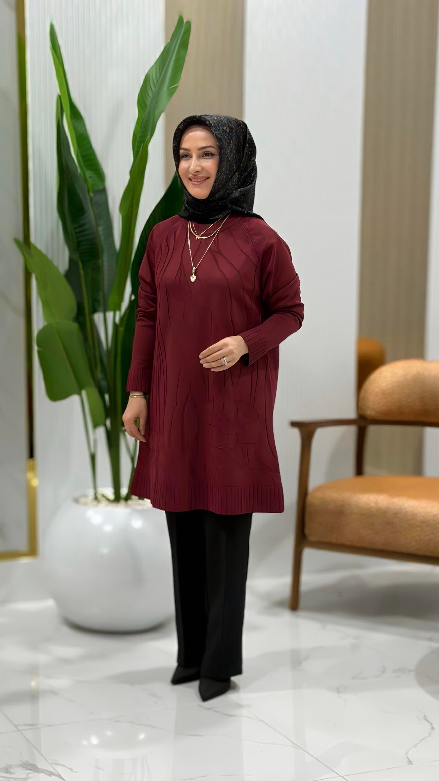KADO KABARTMA ÇİÇEK DESENLİ TUNİK BORDO- 2735103