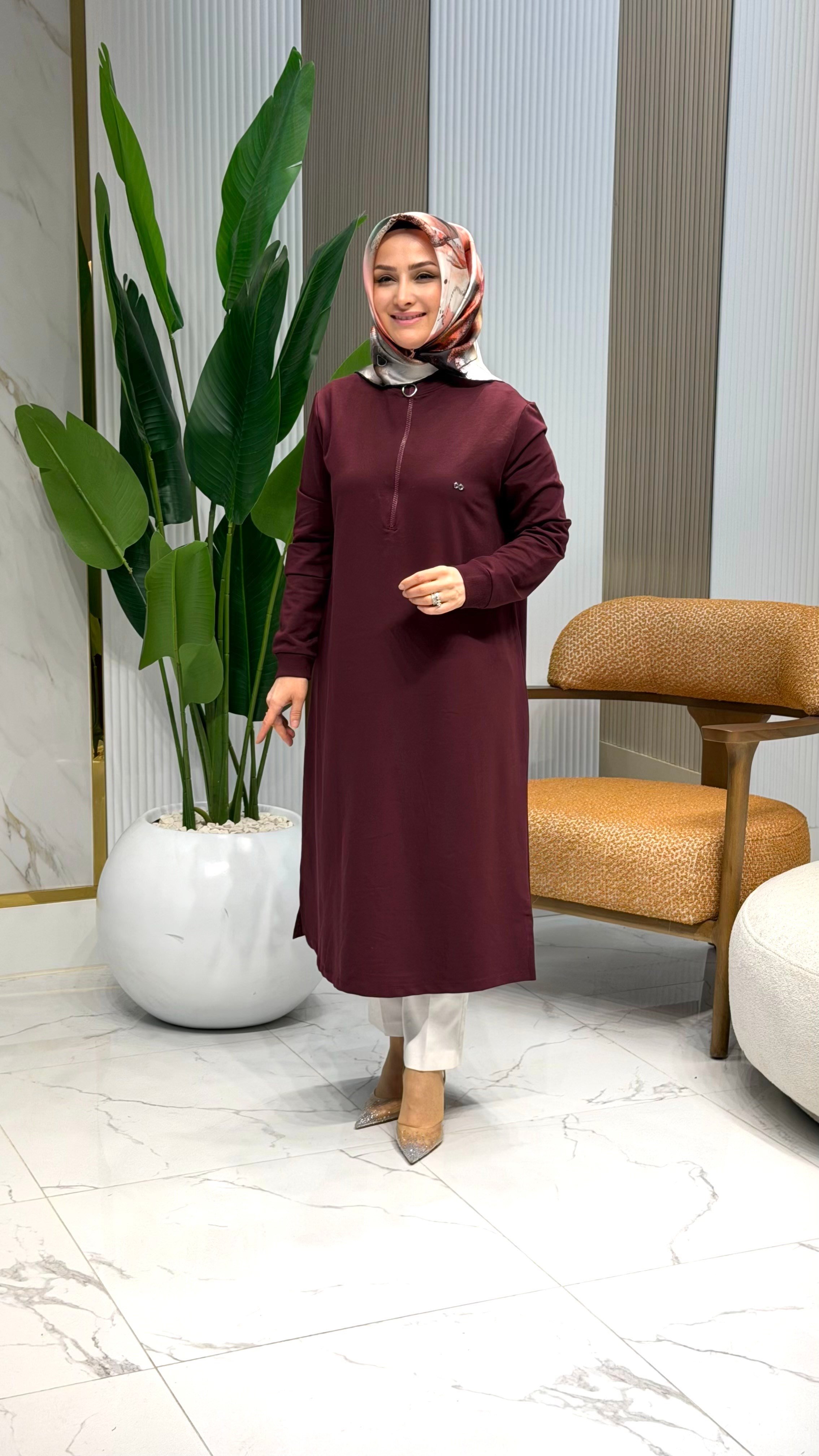 KADO ÖN YARIM FERMUARLI TUNİK BORDO- 2322
