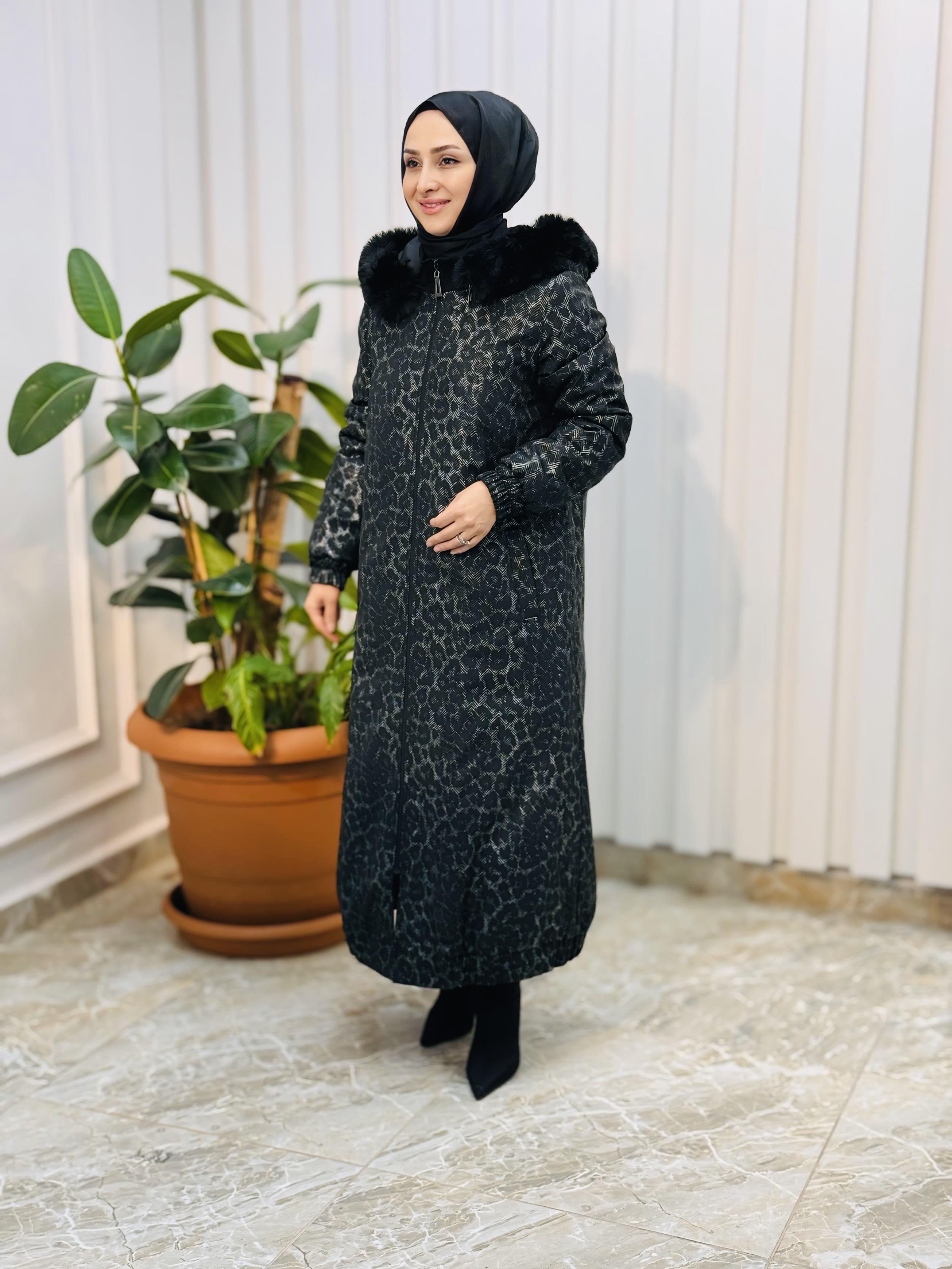 KAYRA LEOPAR DESEN SUNİ KÜRKLÜ MONT