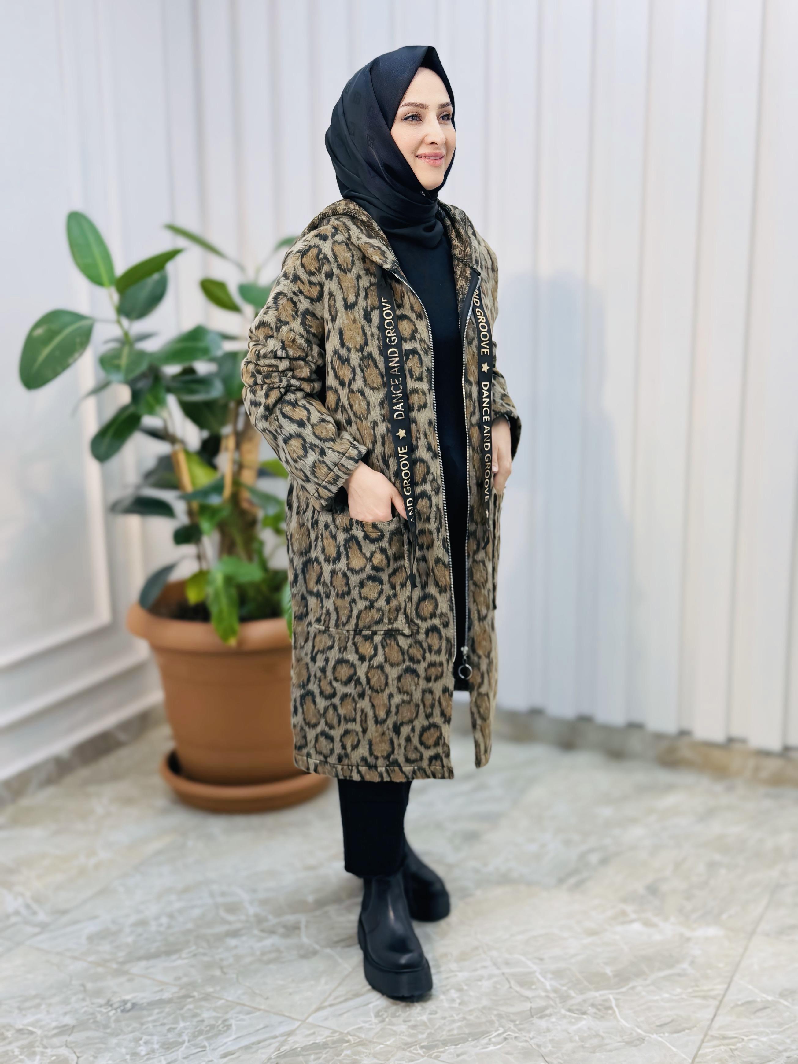 LEOPAR DESENLİ ÖRME KAP-2066