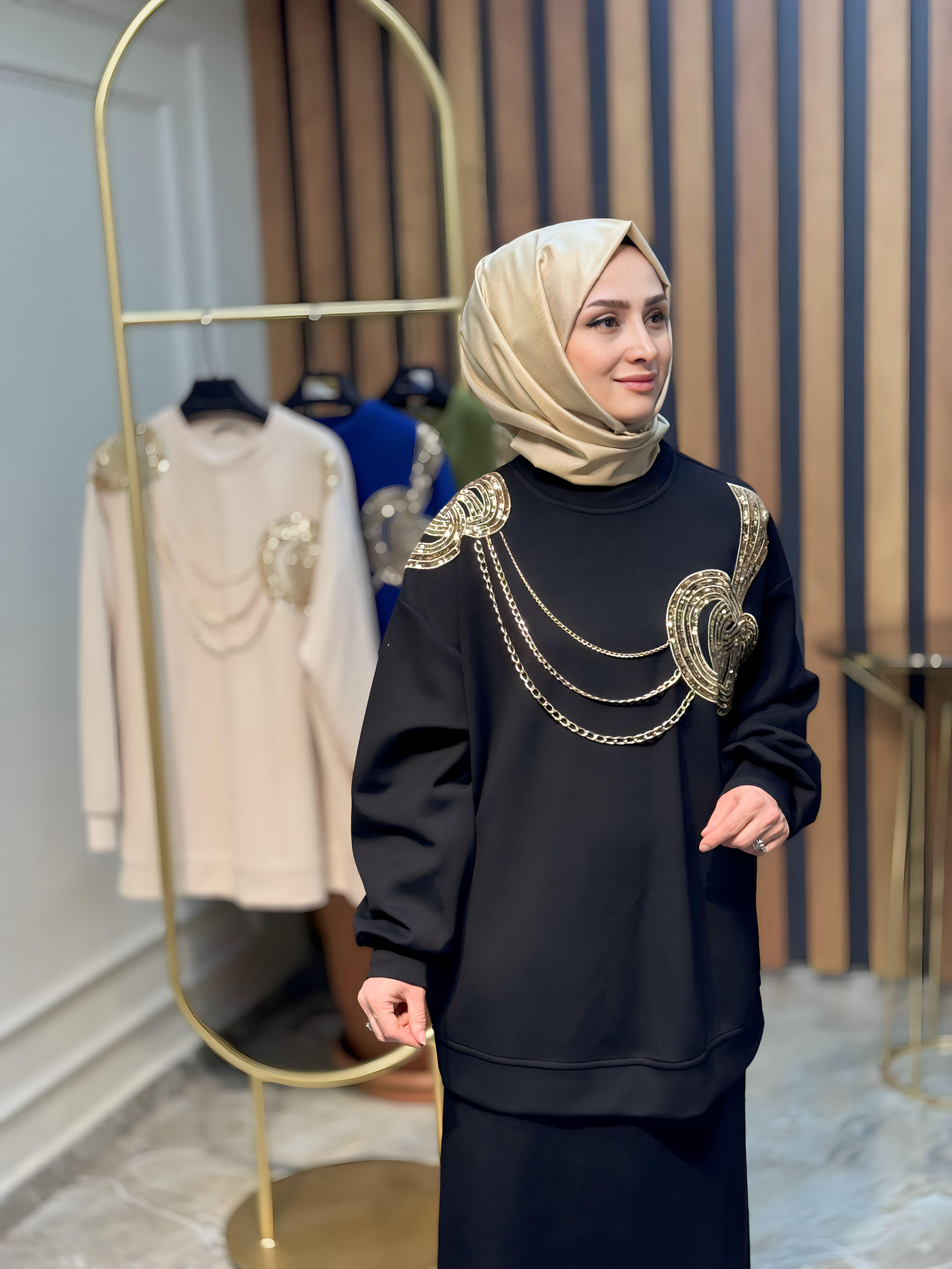 PAYET NAKIŞLI ZİNCİRLİ SWEAT-1622