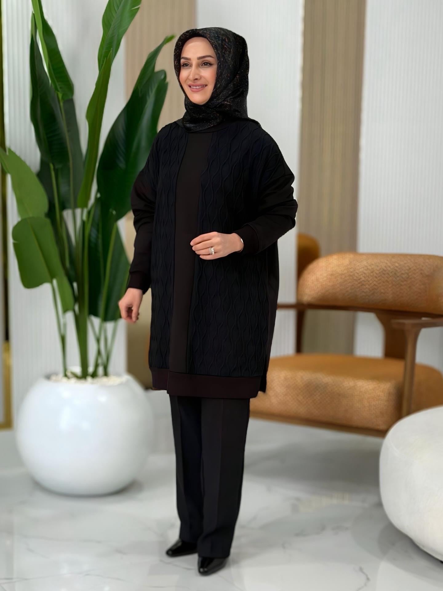 PUANE DALGA DESEN TUNİK SİYAH- 10760