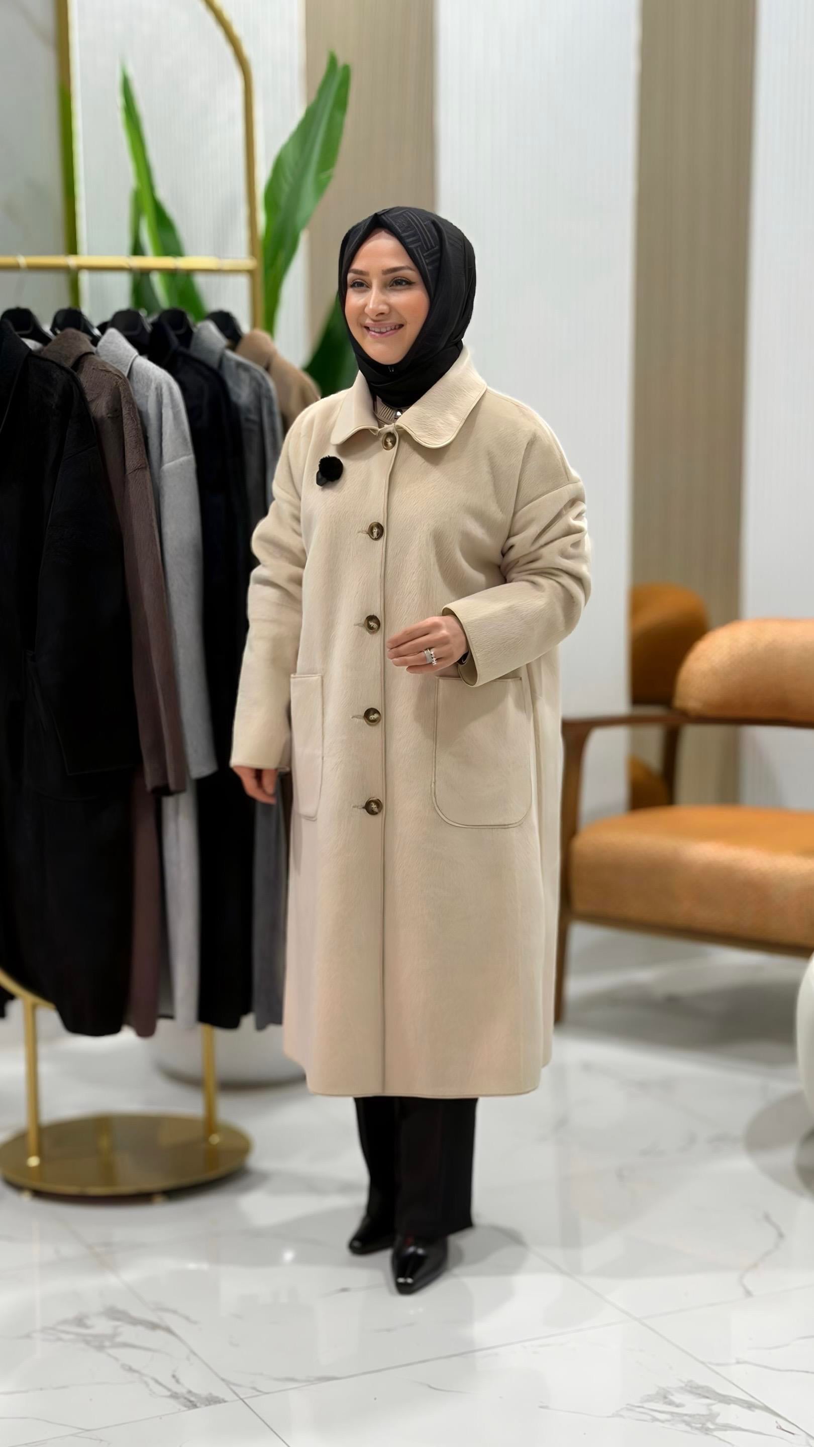 PUANE DÜĞMELİ ANGORA KABAN BEJ- 15220
