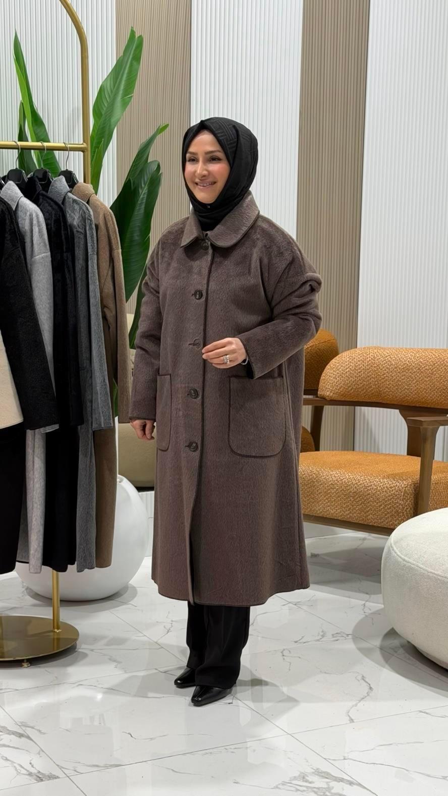 PUANE DÜĞMELİ ANGORA KABAN KAHVE -15220