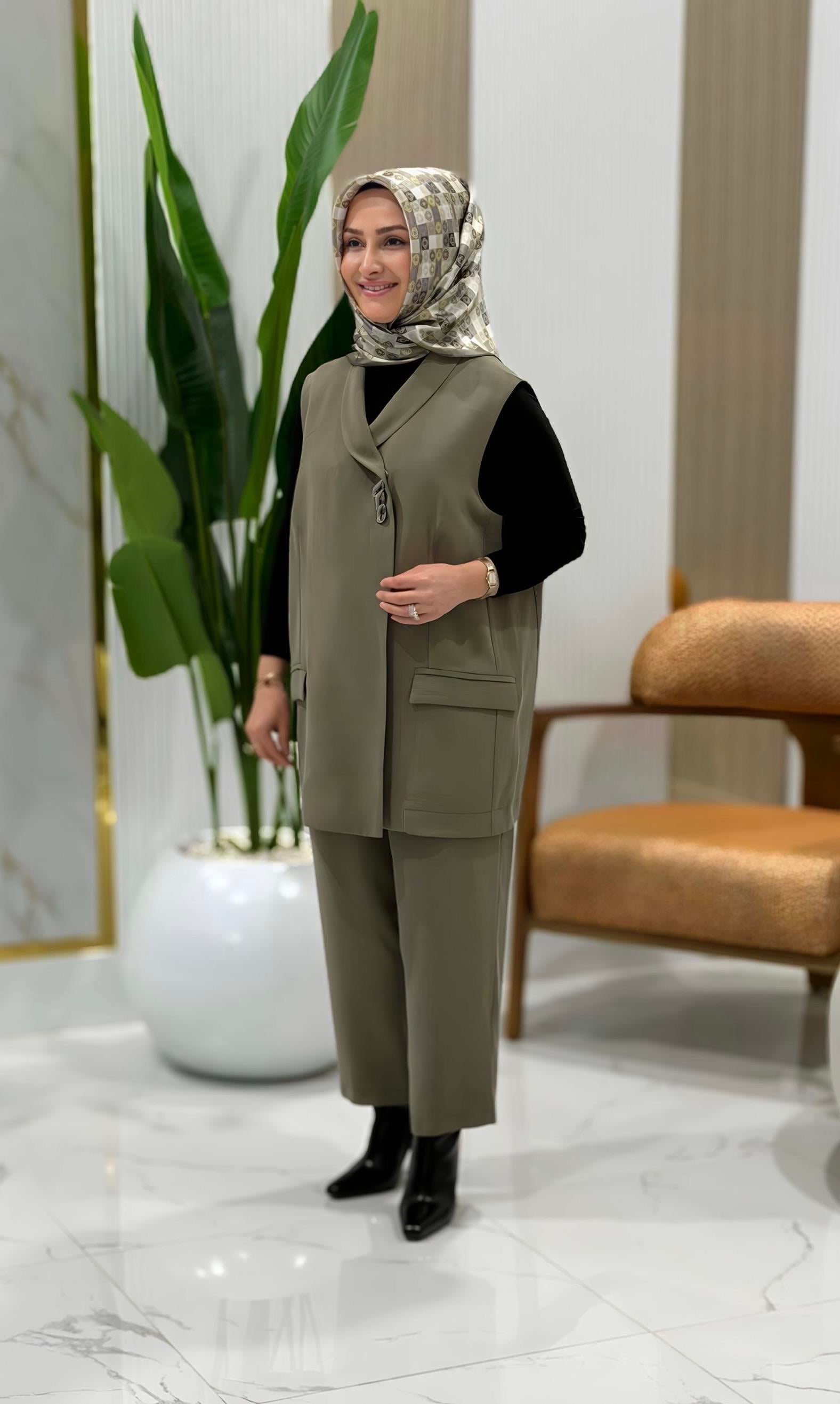 TIĞ TRİKO TEK DÜĞMELİ YELEK PANTOLON TAKIM YEŞİL 5033.01