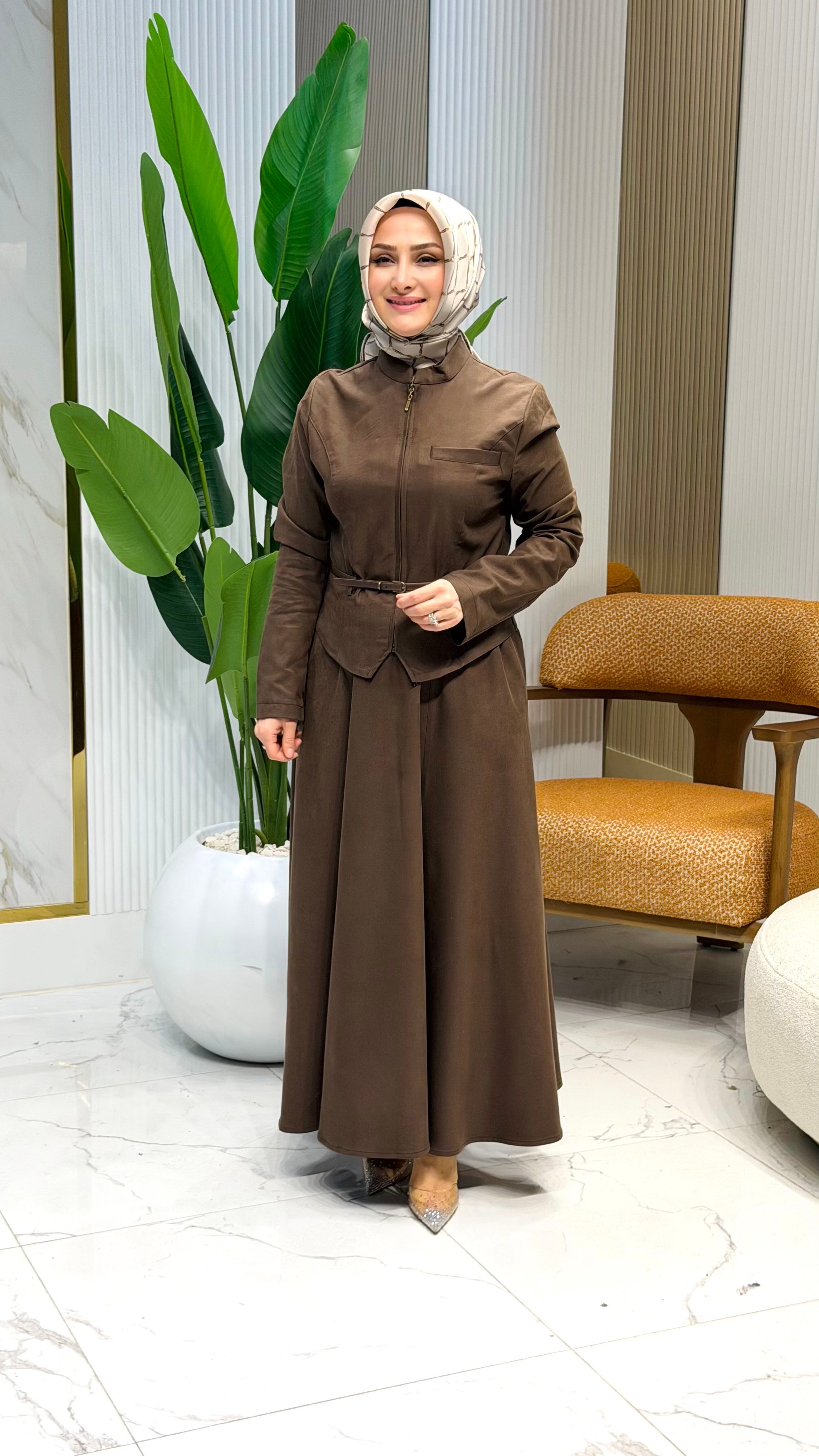 ÜST FERMUARLI ETEKLİ TAKIM KAHVE-3215