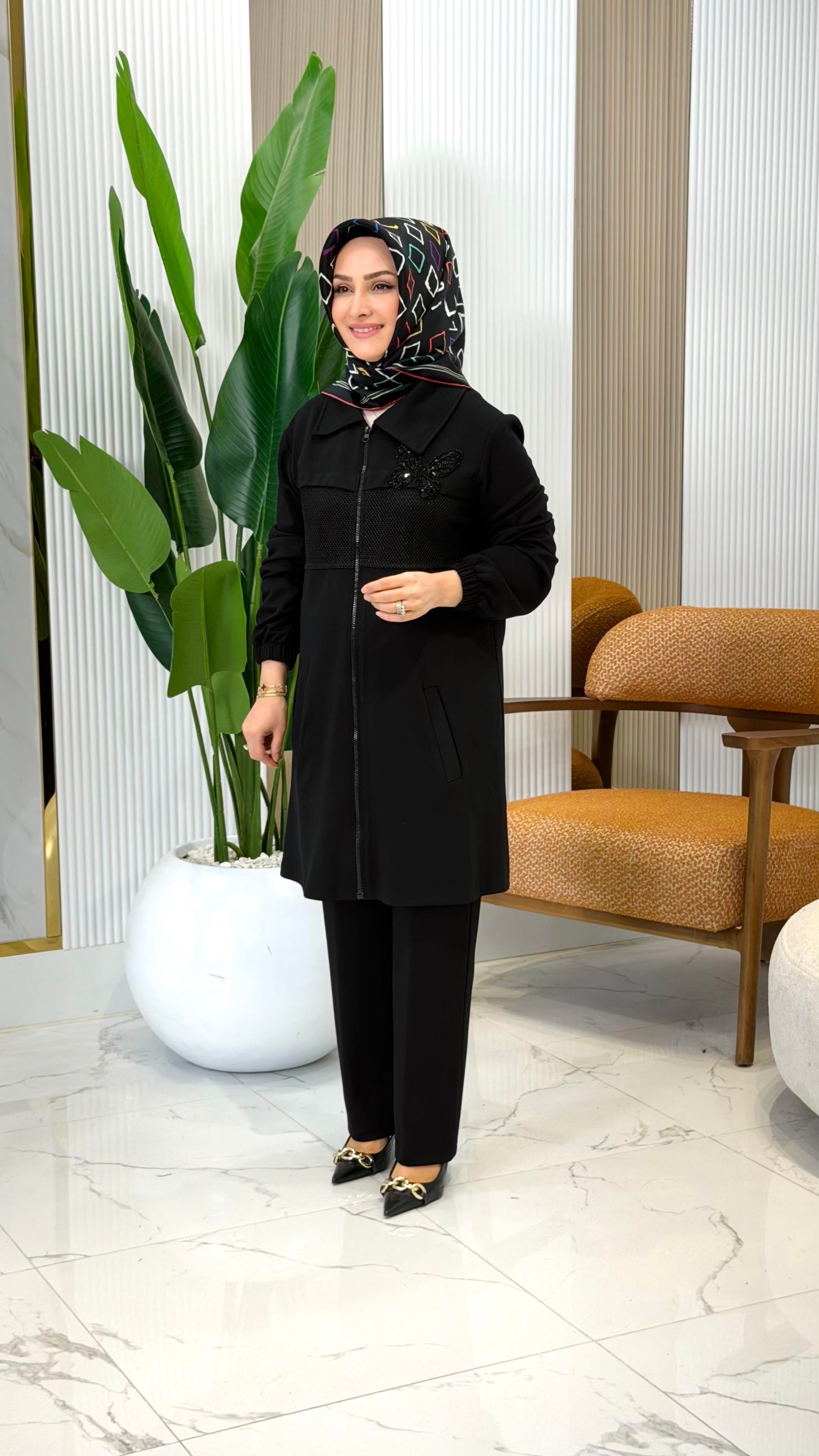 WNW FİLE DETAYLI PANTOLONLU TAKIM 2404-SİYAH