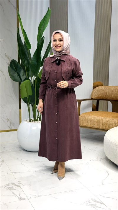HAYA YAKA TAŞ DETAYLI GİYÇIK TUNİK MÜRDÜM - A1707