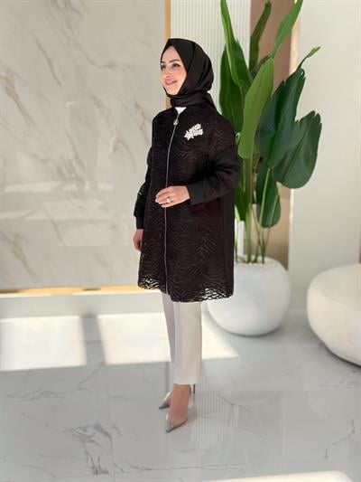 İÇİ ASTARLI FİLE DETAYLI FERMUARLI TUNİK- 25YT418
