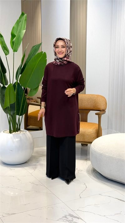 KADO YANLARI DÜĞMELİ TUNİK BORDO- 268492
