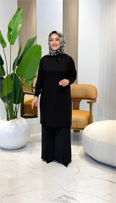 KADO YANLARI DÜĞMELİ TUNİK SİYAH- 268492