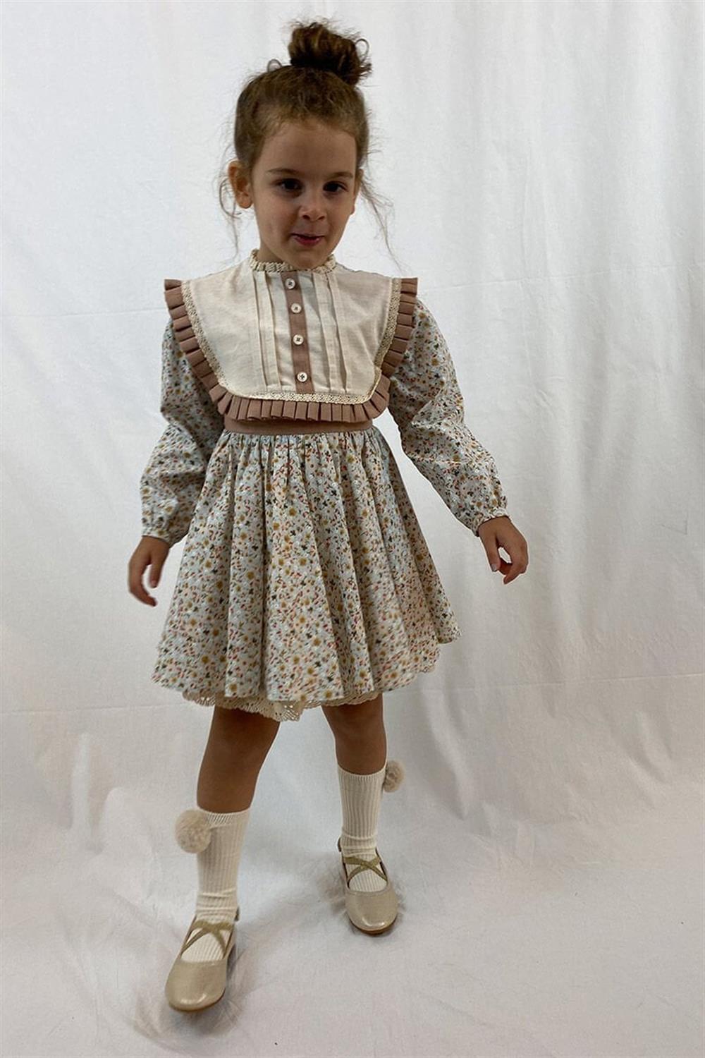 Çiçekli Vintage Kız Çocuk Elbisesi