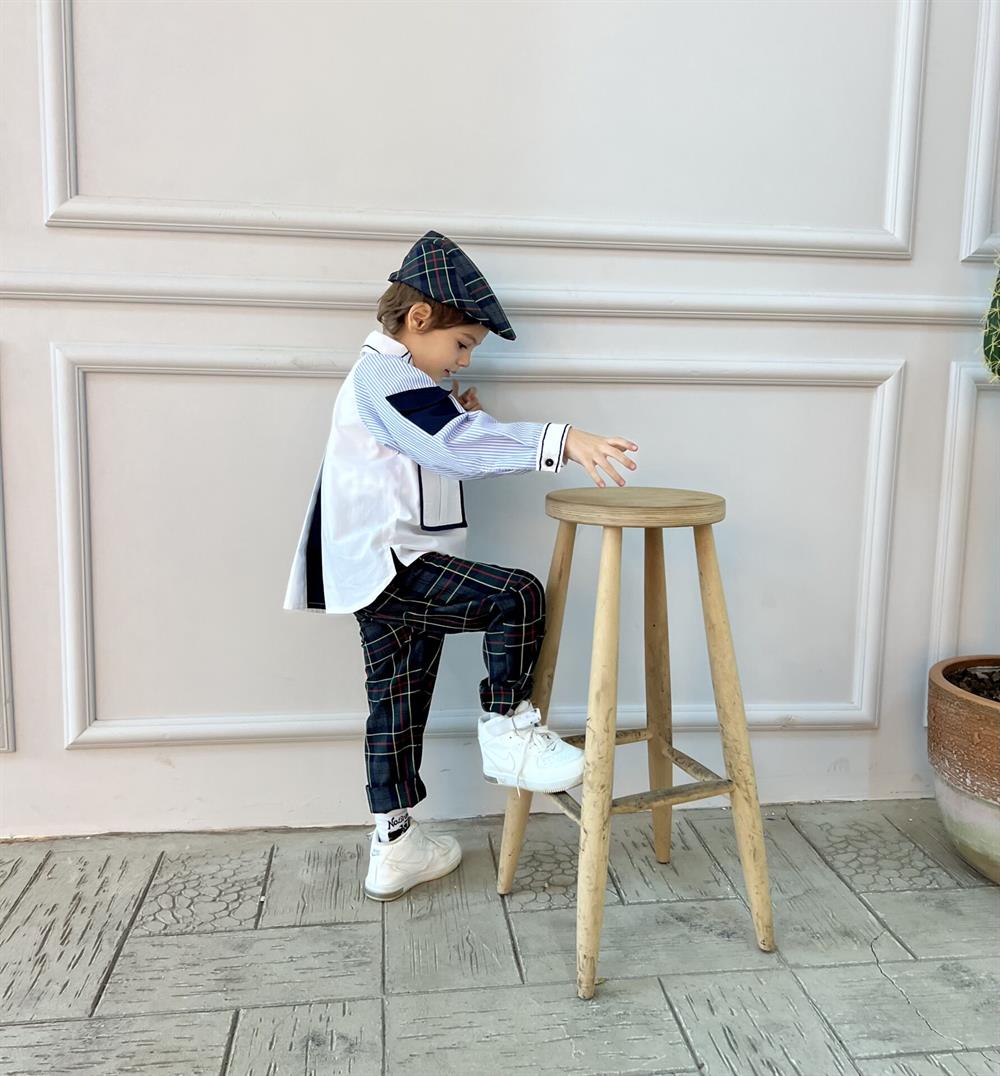 Çift Yaka Detaylı Erkek Çocuk Gömlek