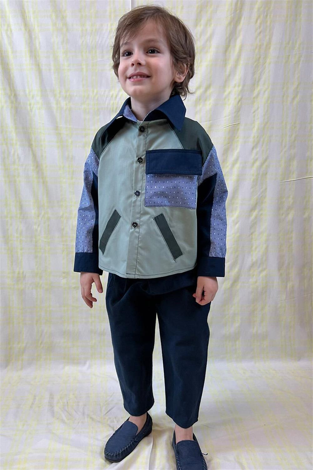 Çok Renkli Bloklu Poplin Gömlek