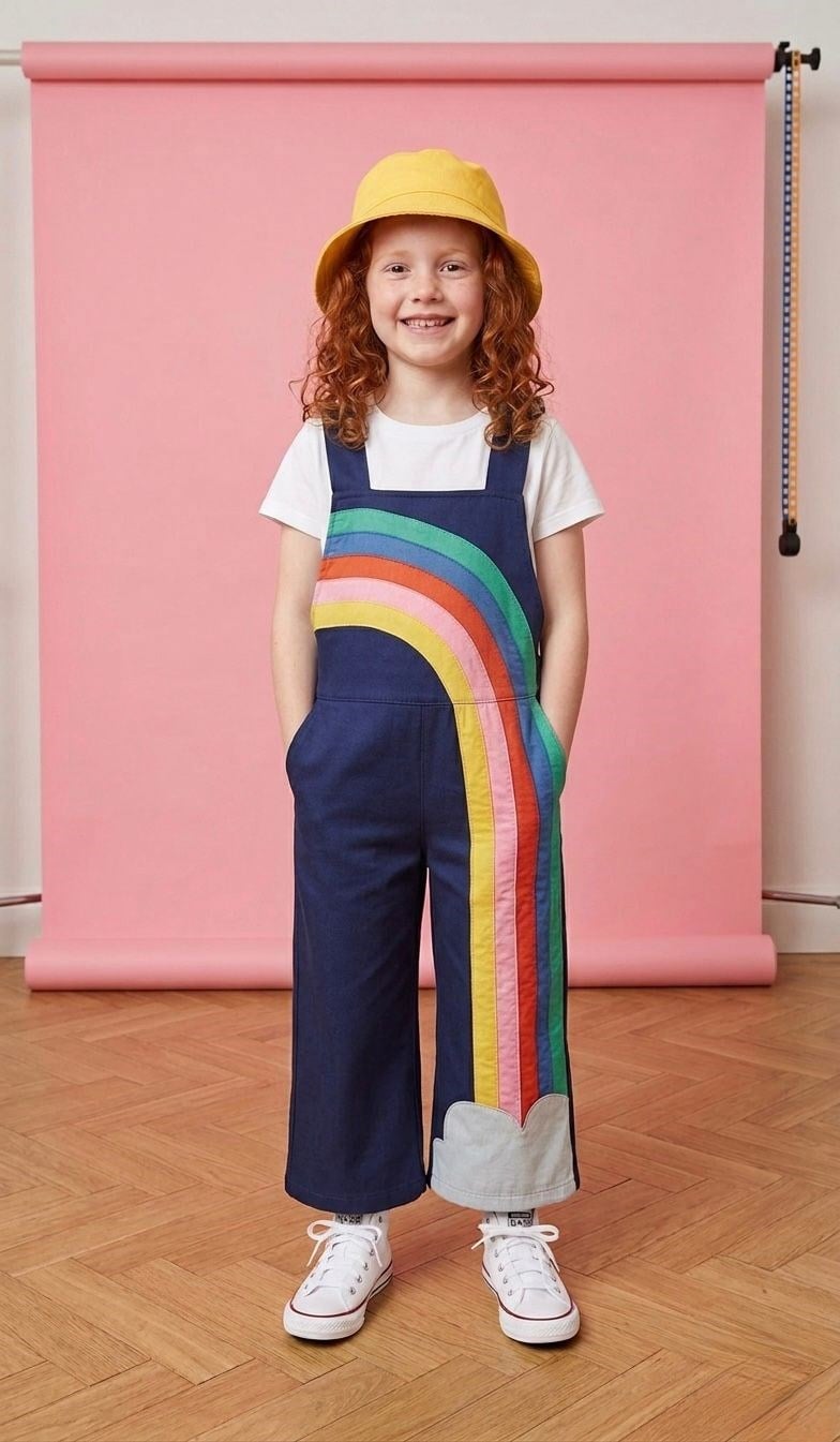 Gökkuşağı Aplikeli Gabardin Salopet