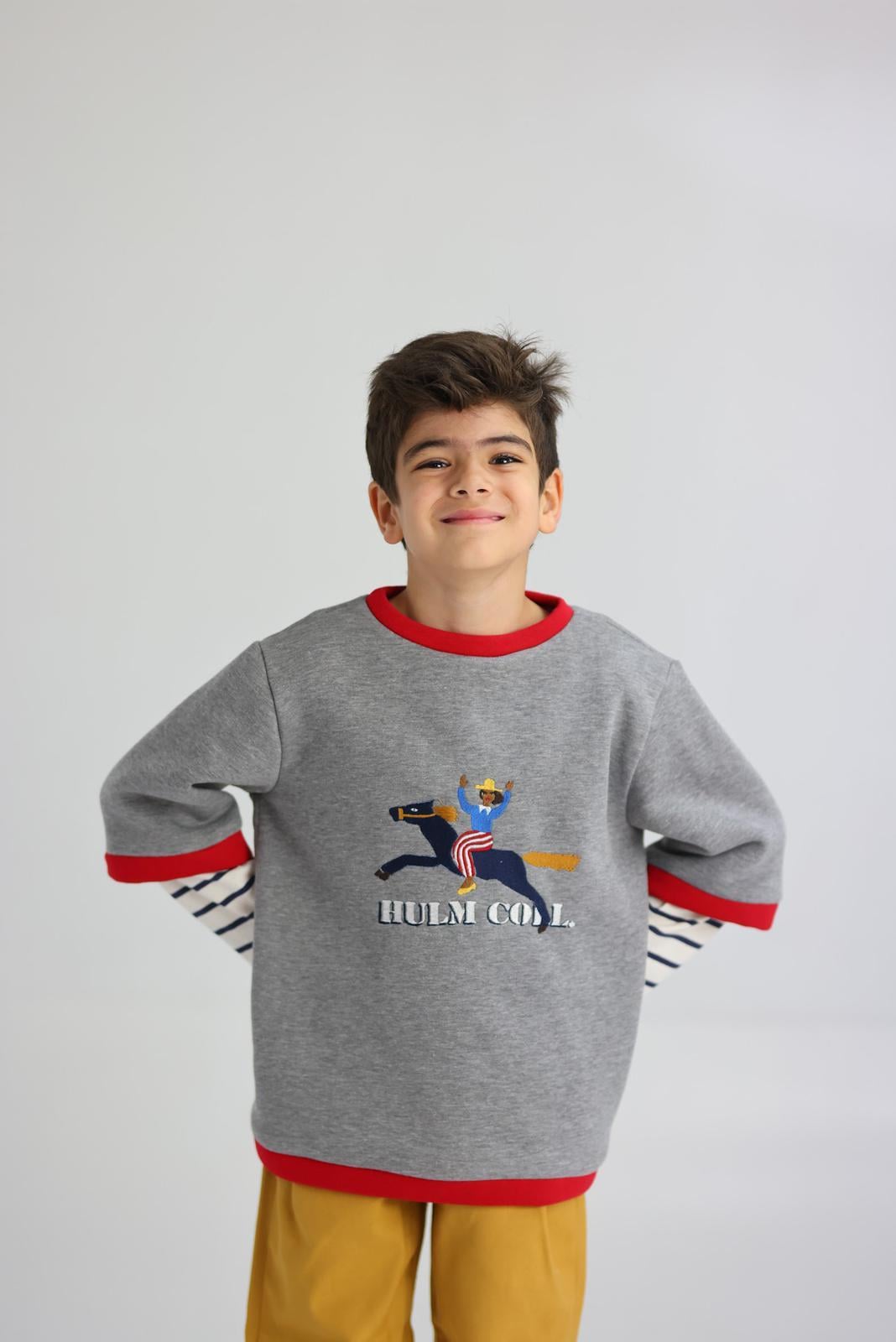 Gri Melanj İkili Görünümlü Nakışlı Sweat