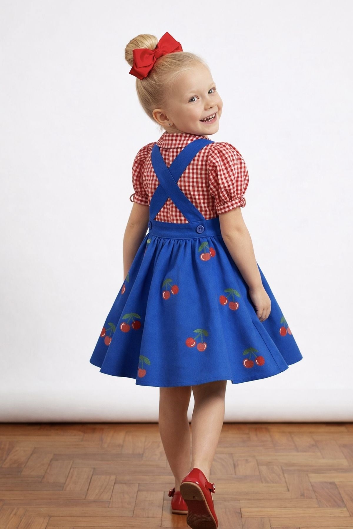 Kiraz Desenli Saks Salopet