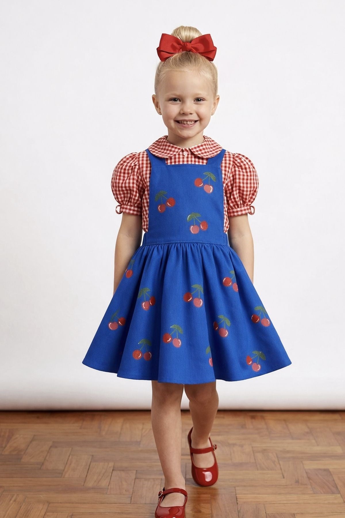 Kiraz Desenli Saks Salopet