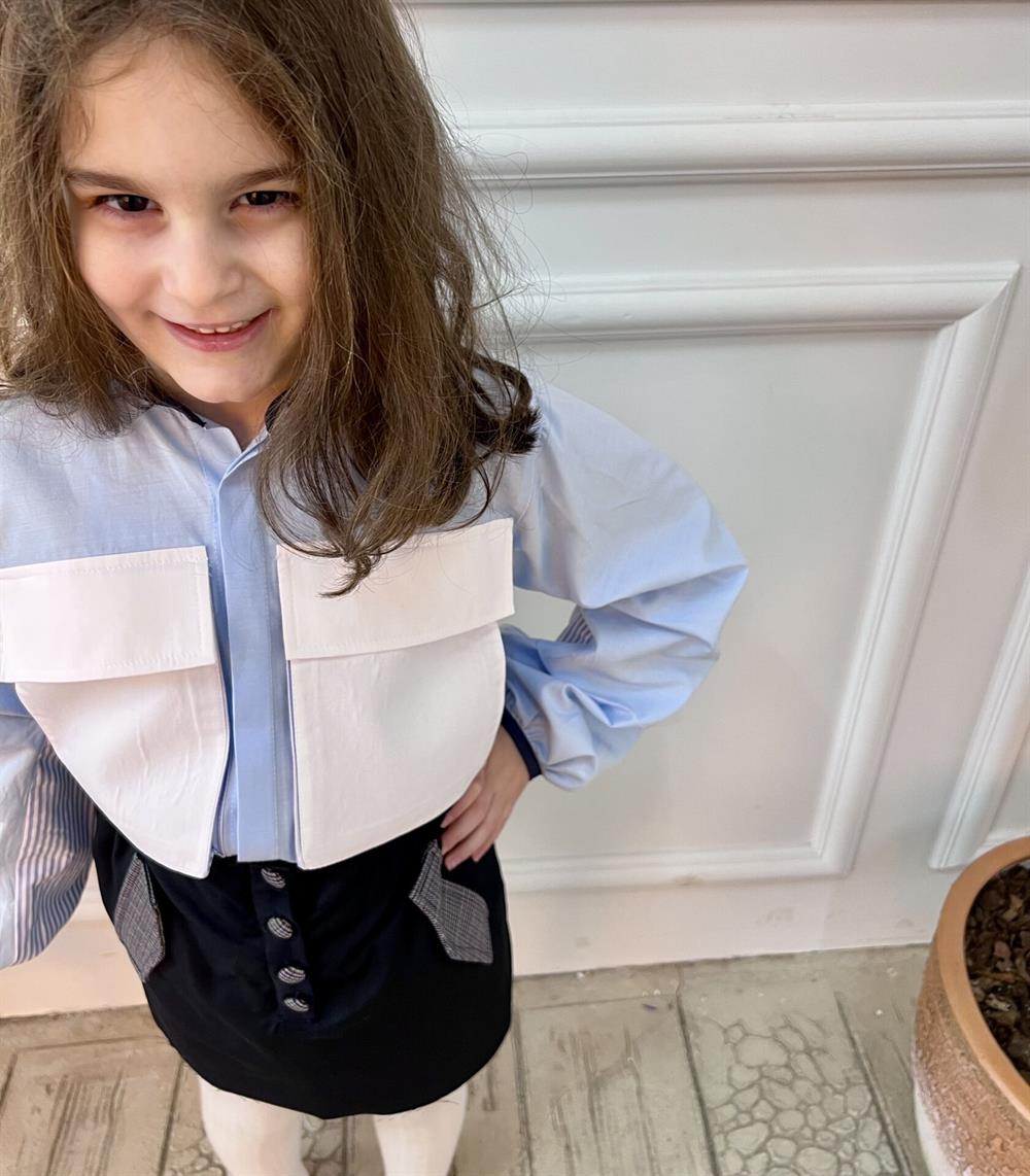 Renk Bloklu Balon Kol Gömlek