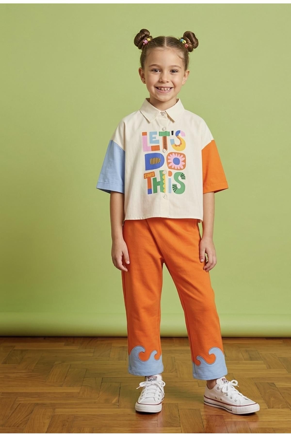 Slogan Baskılı Renk Bloklu Gömlek