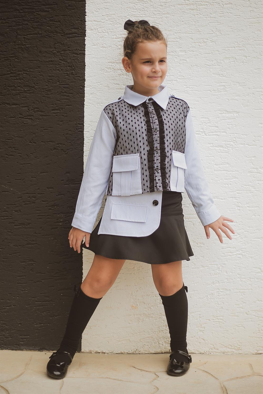 Tül Detaylı Poplin Gömlek