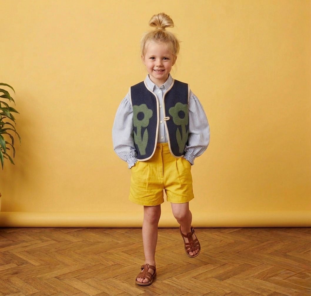 Yeşil Aplikeli Lacivert Yelek