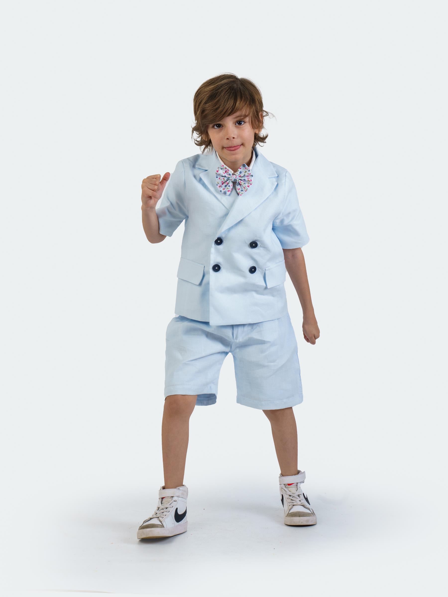 Baby Blue Keten Blazer Ceket