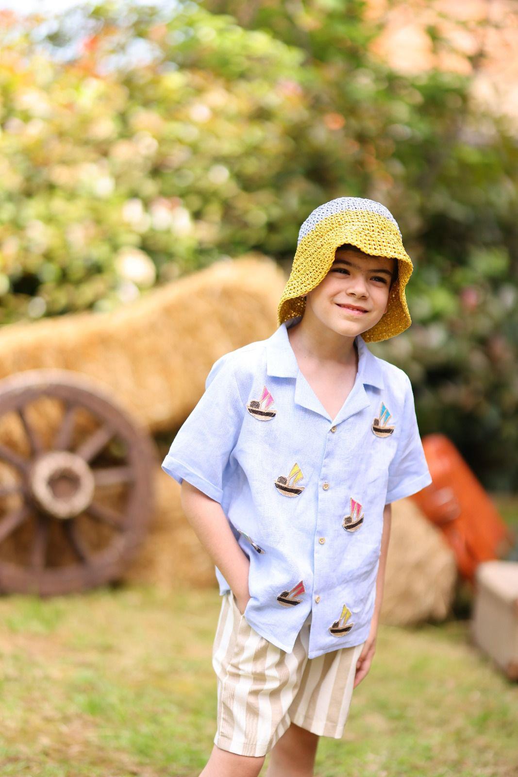 Bej Çizgili Gabardin Şort