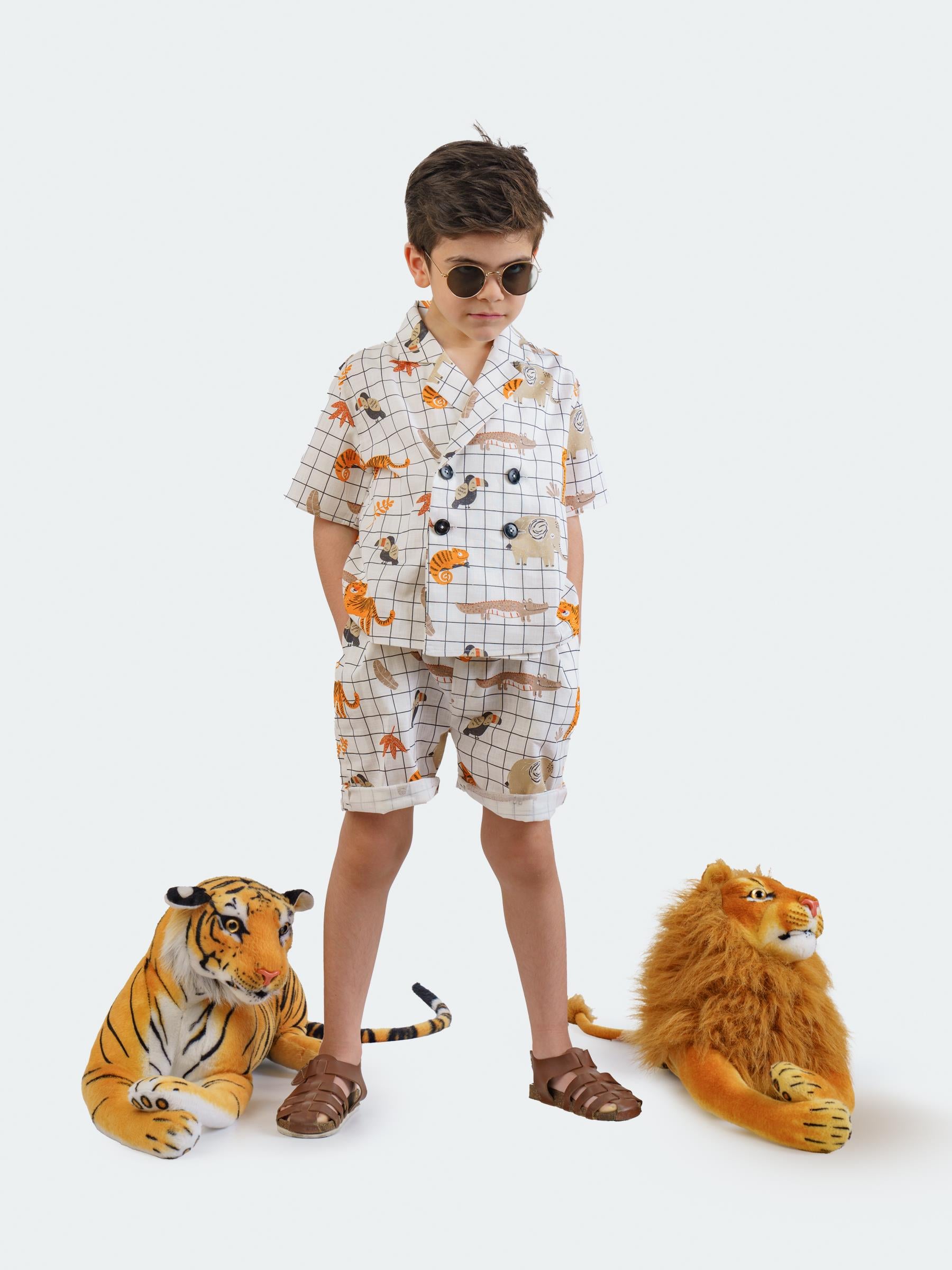 Hayvan Desenli Keten Şort