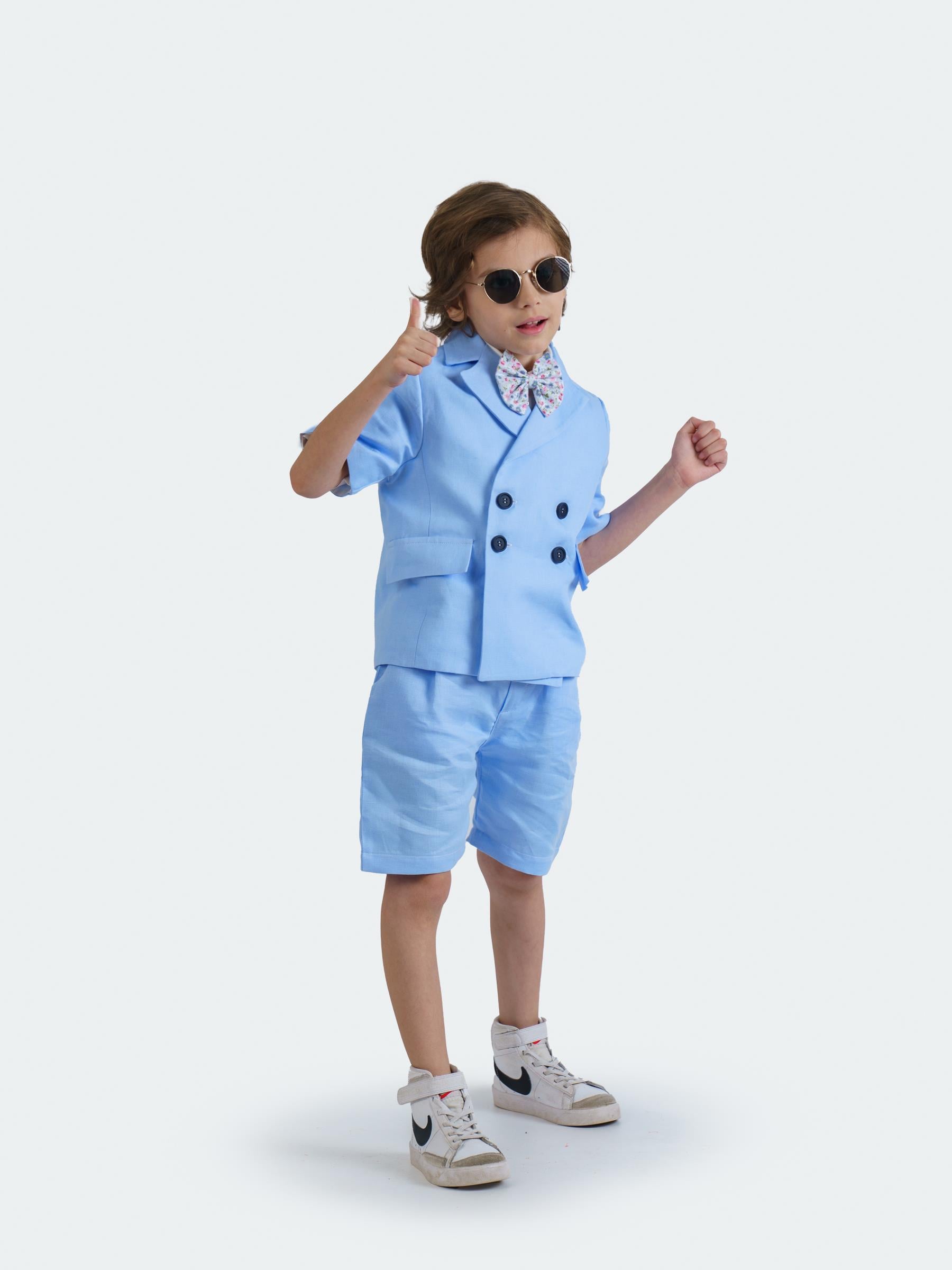 Keten Indigo Pileli Şort