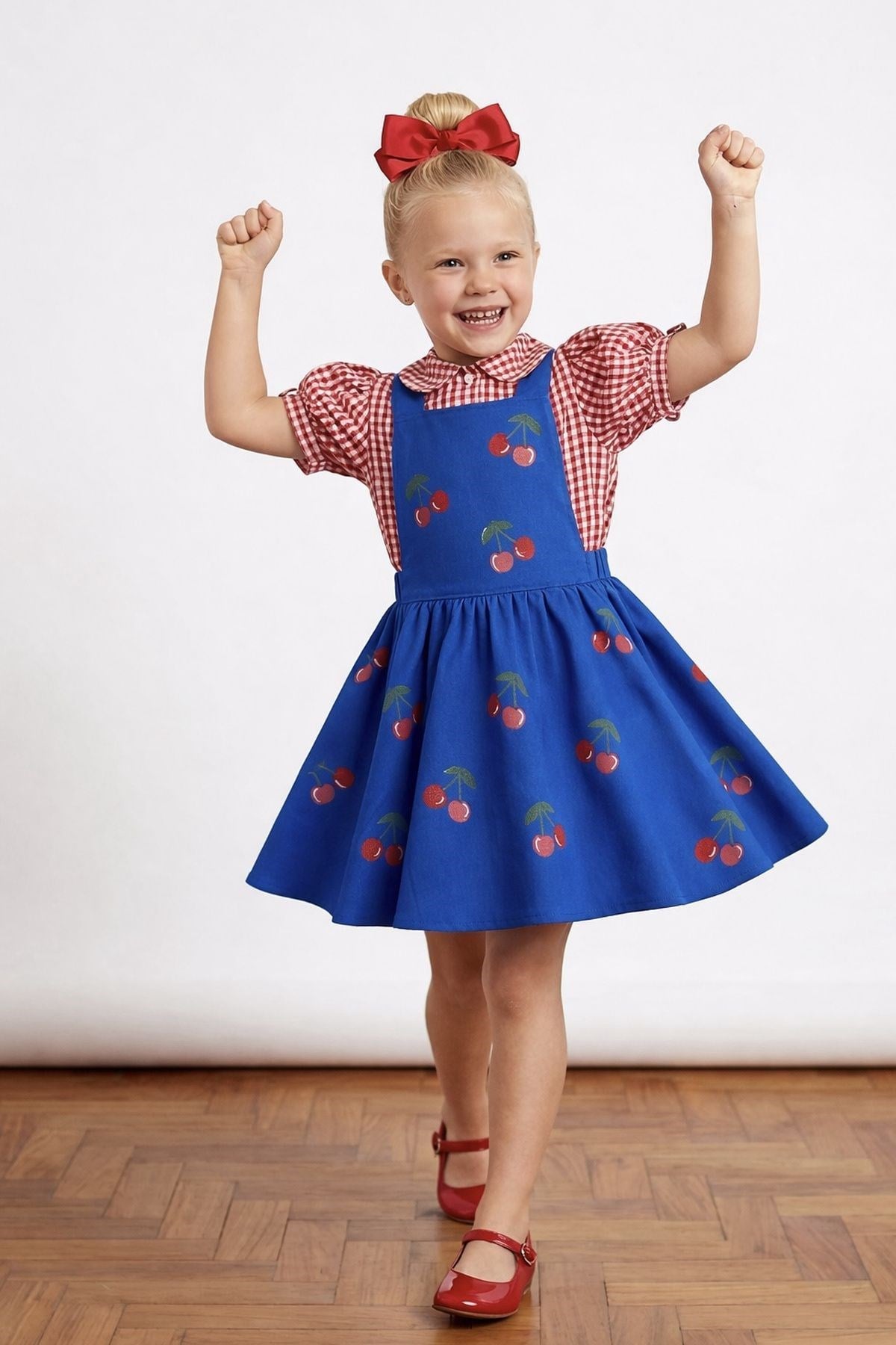 Kiraz Desenli Saks Salopet