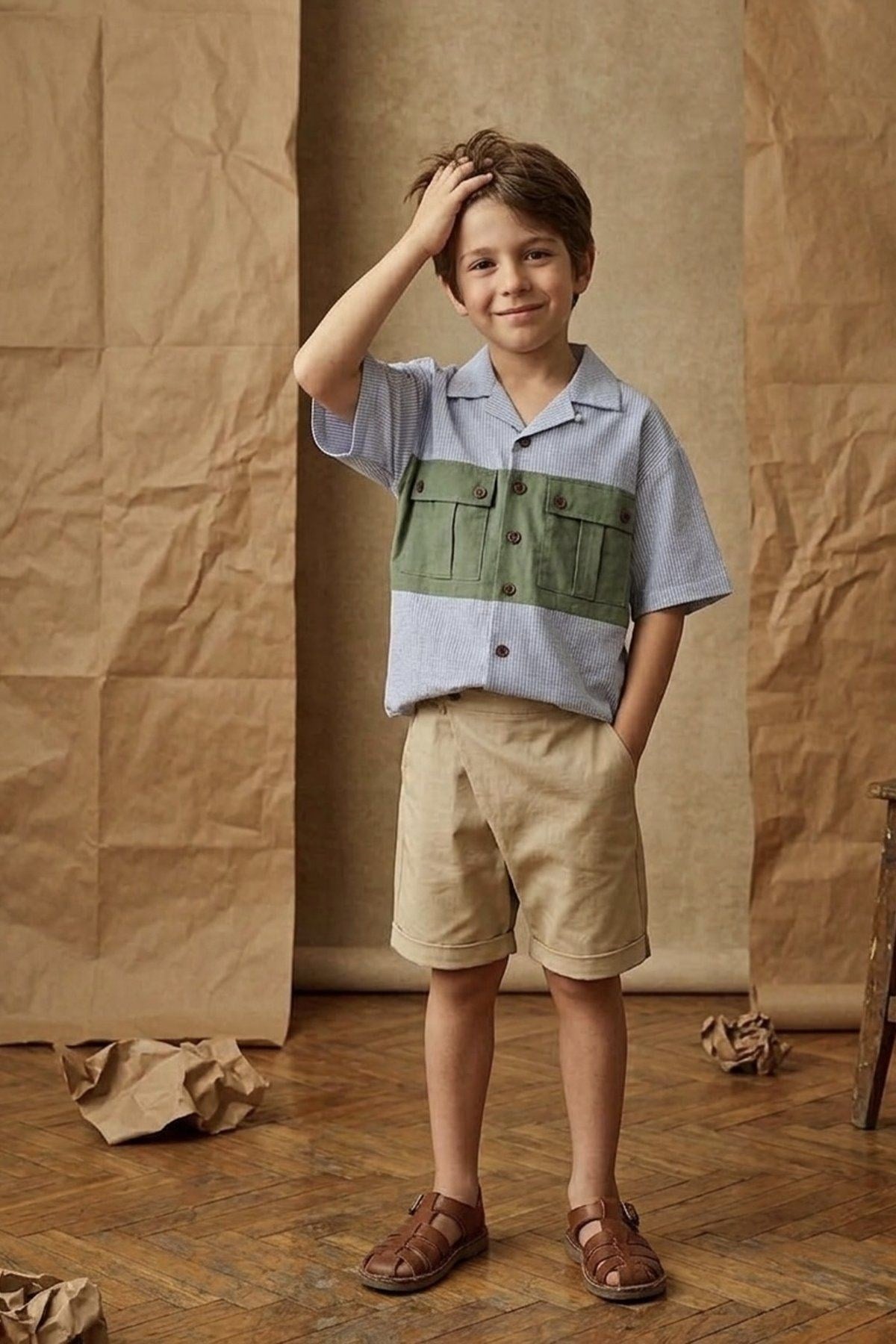 Kumaş Bloklu Çizgili Gömlek